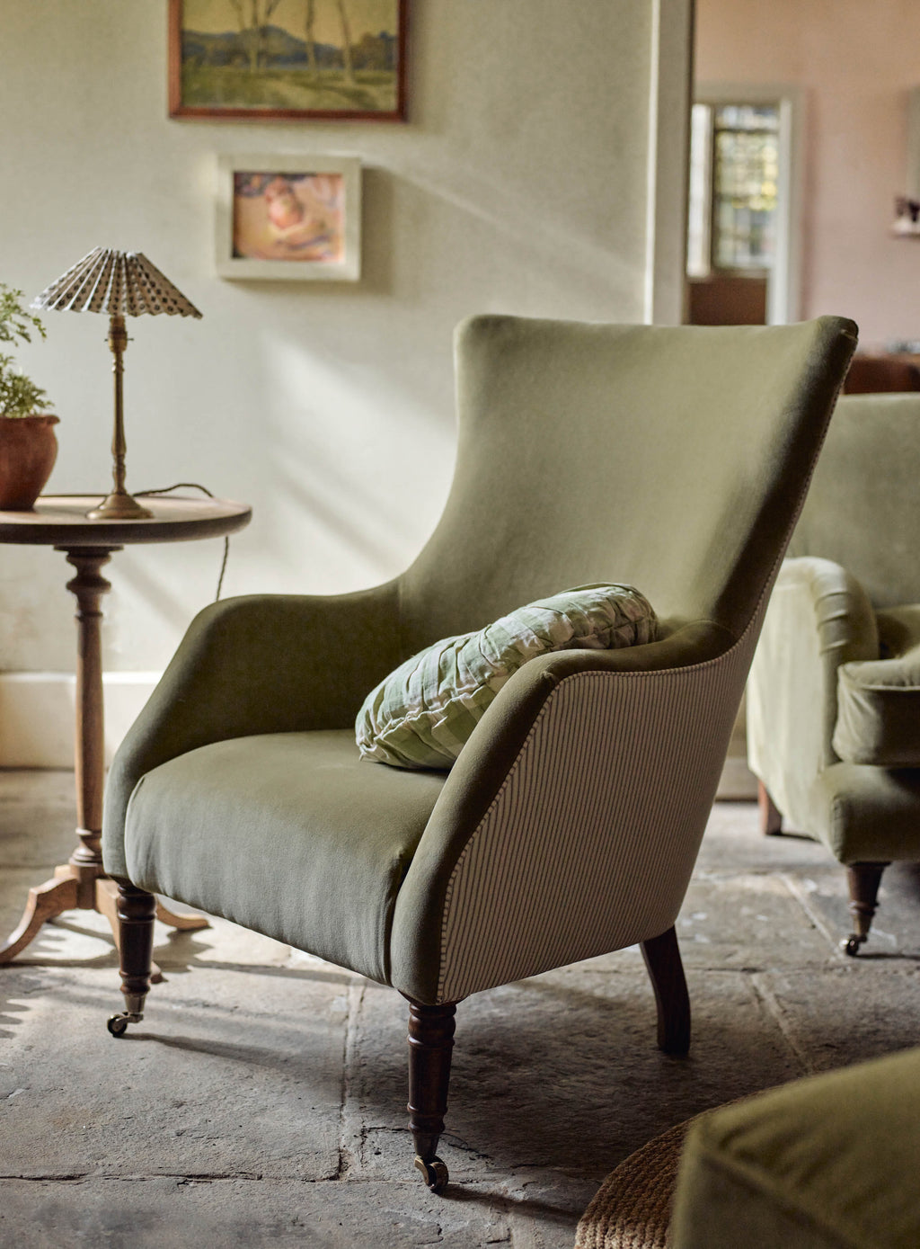 Bromley Wingback Chair, Soft Sage Cotton