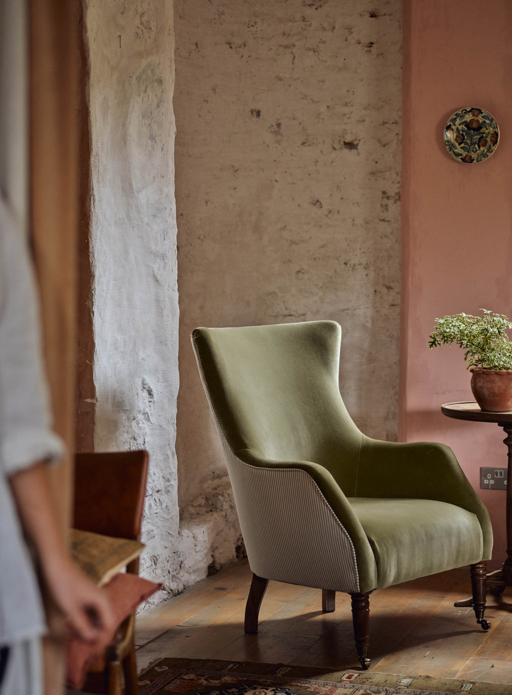 Bromley Wingback Chair, Soft Sage Cotton