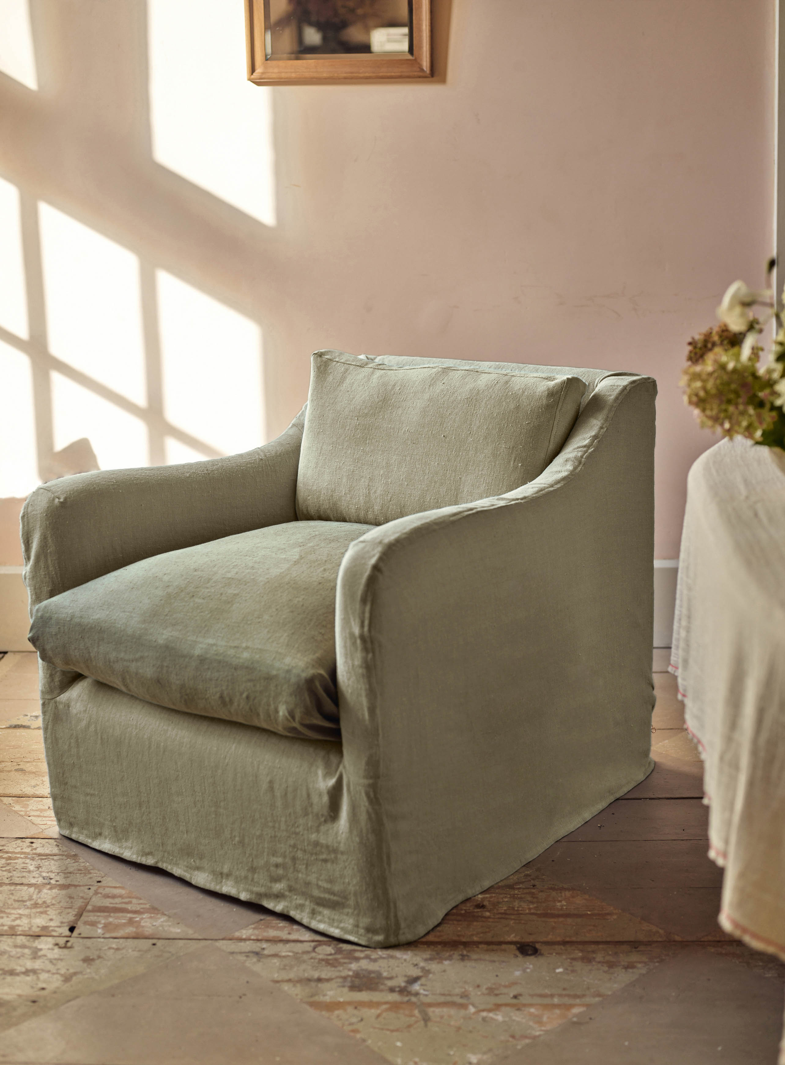 Warren Loose Cover Armchair, Plaster Pink Linen