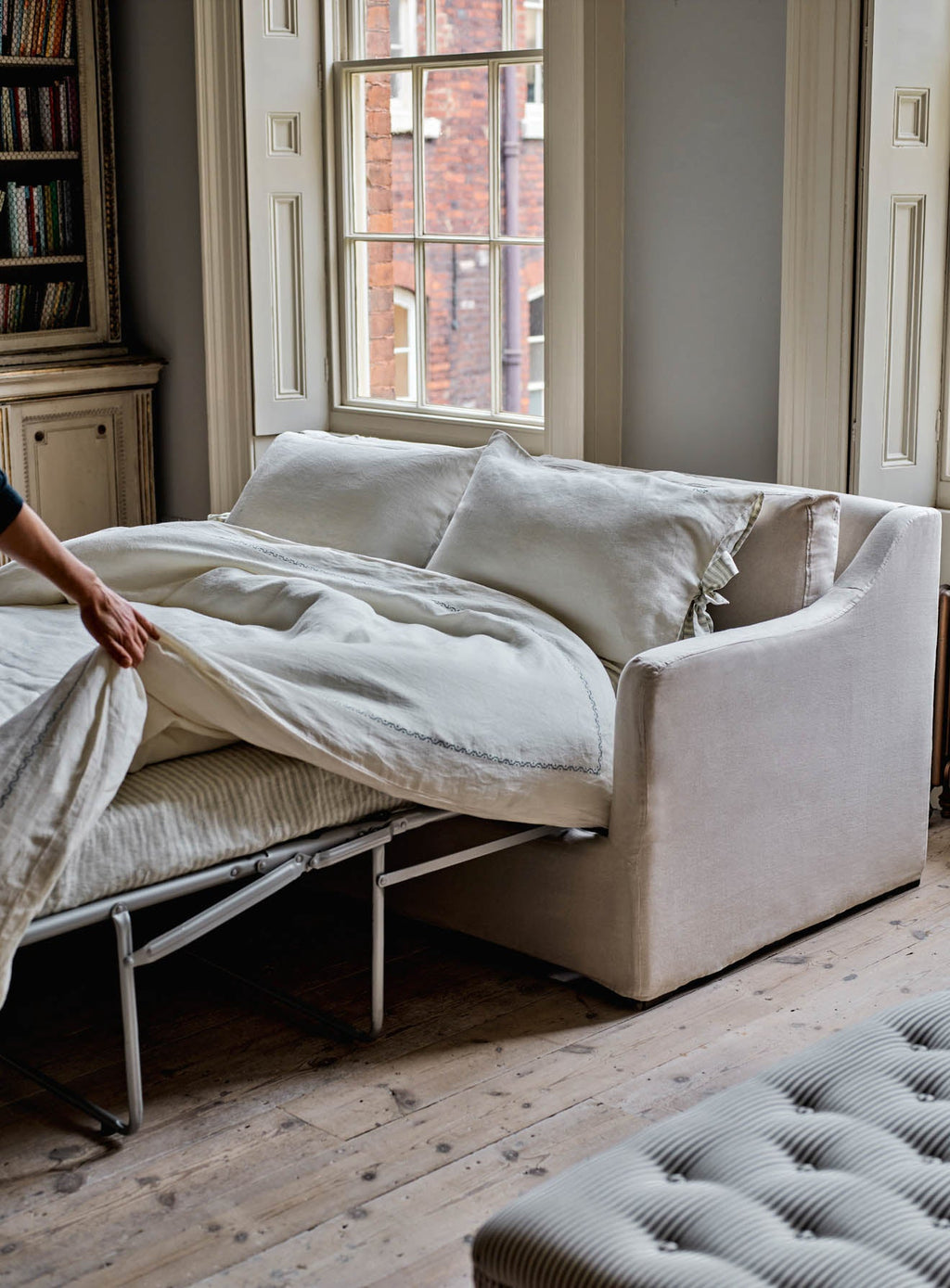 Warren Loose Cover Sofa Bed, Heritage Green Stripe