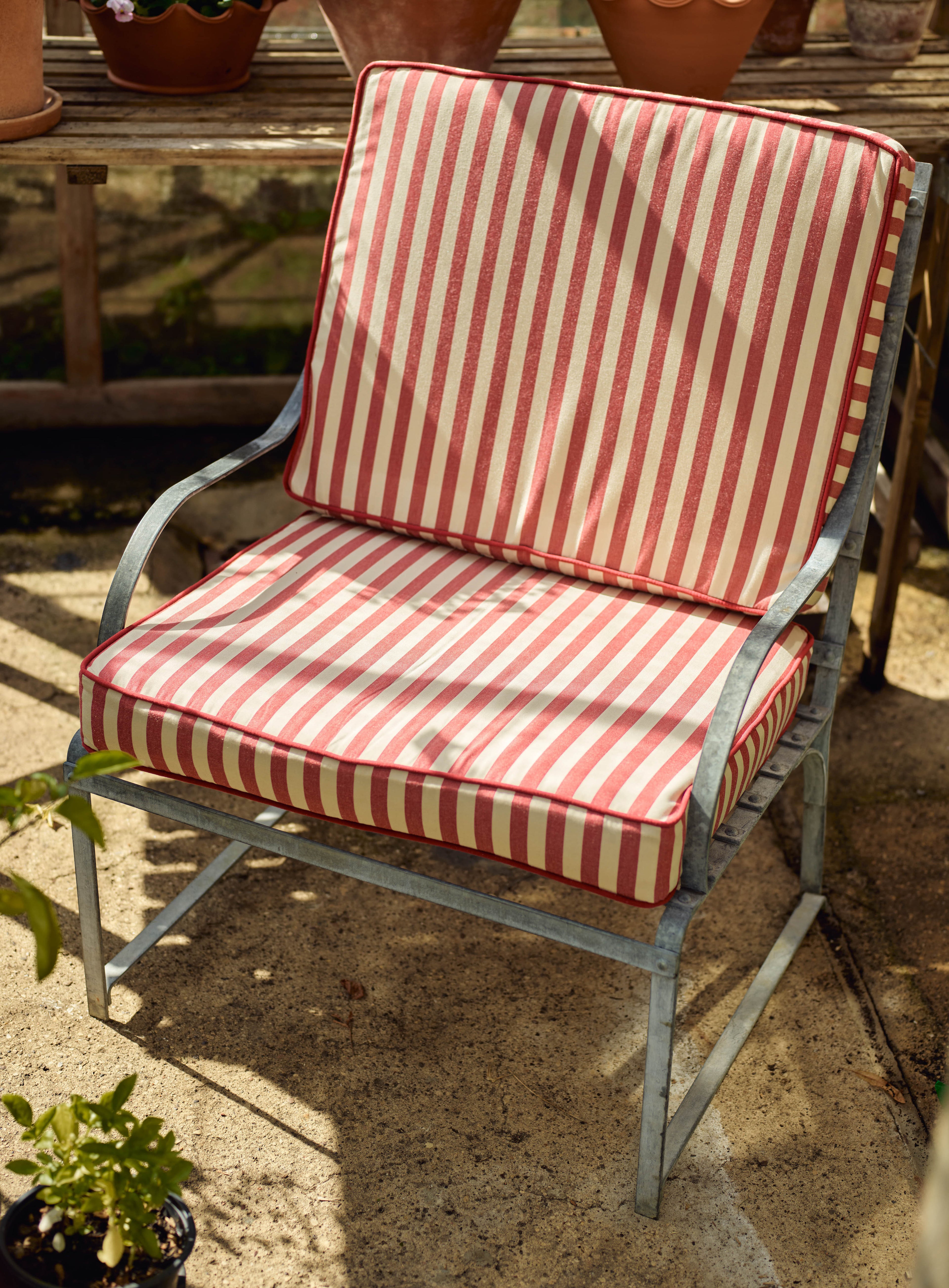 Sudbury Garden Furniture Cushion, Fine Red Awning Stripe