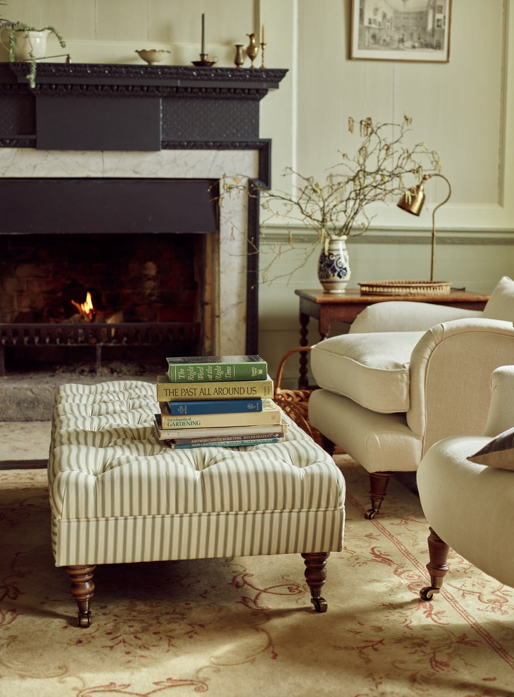 Elbert Ottoman, Sage Stripe