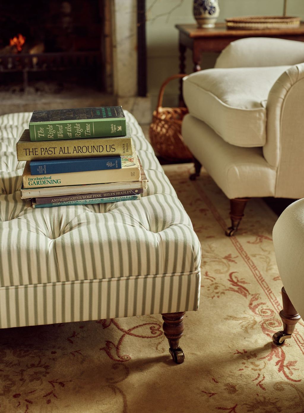 Elbert Ottoman, Sage Stripe