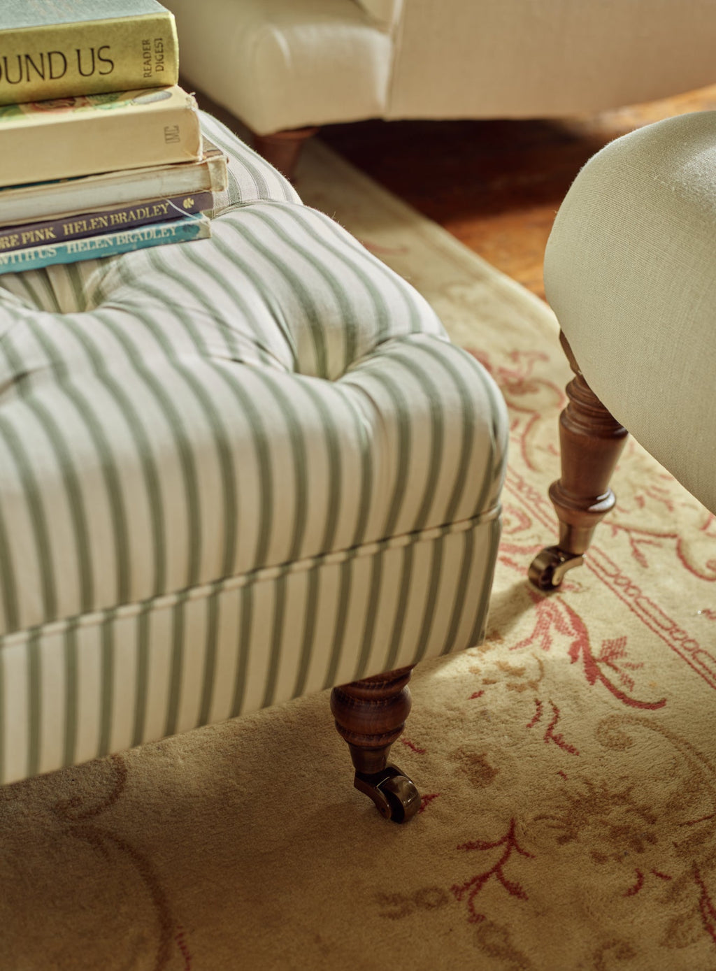 Elbert Ottoman, Sage Stripe