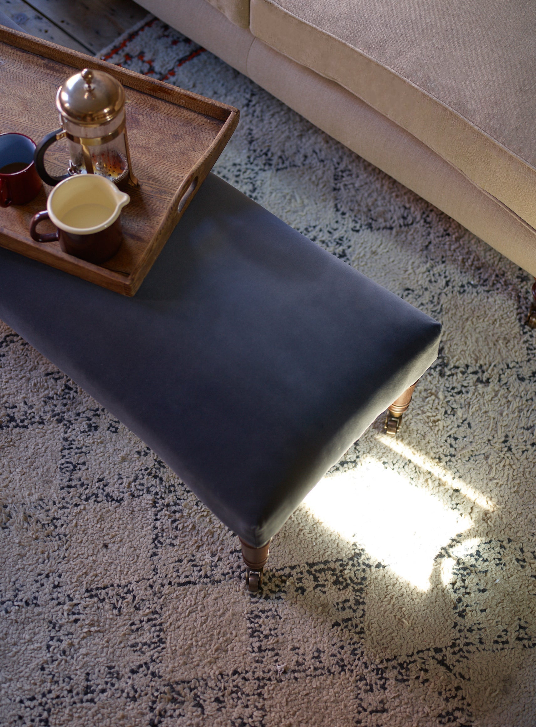 Edmund Footstool, Large, Ecru Linen