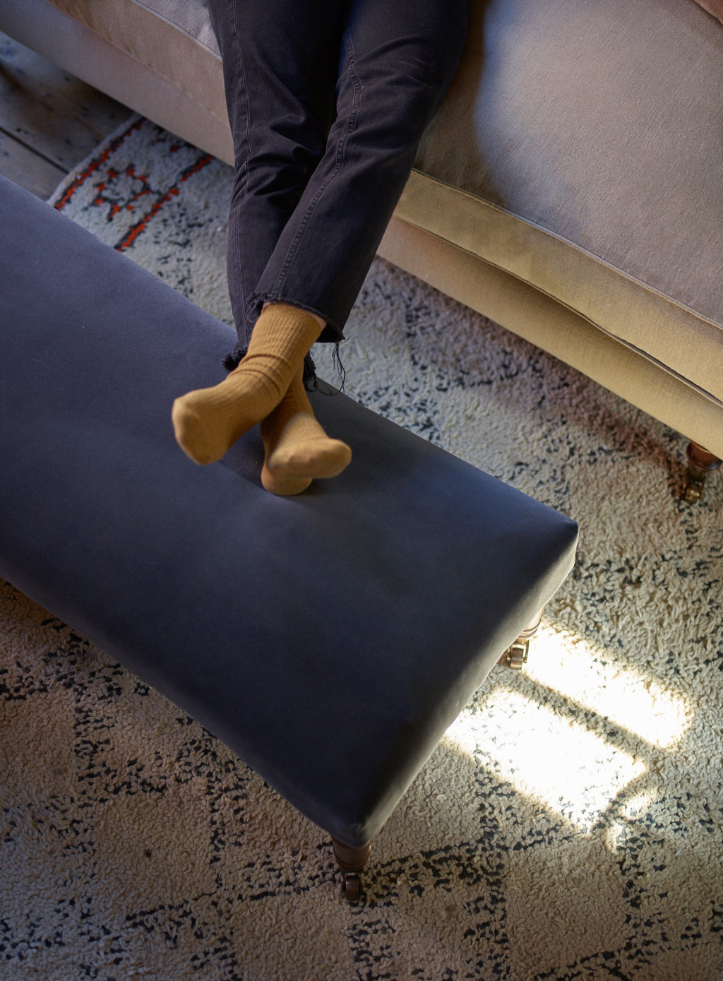 Edmund Footstool, Large, Grey Ticking Stripe