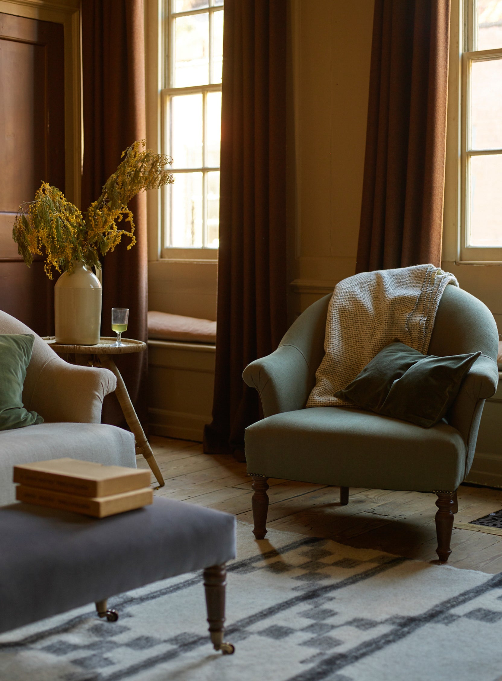 Clandon Armchair, Dark Olive Velvet