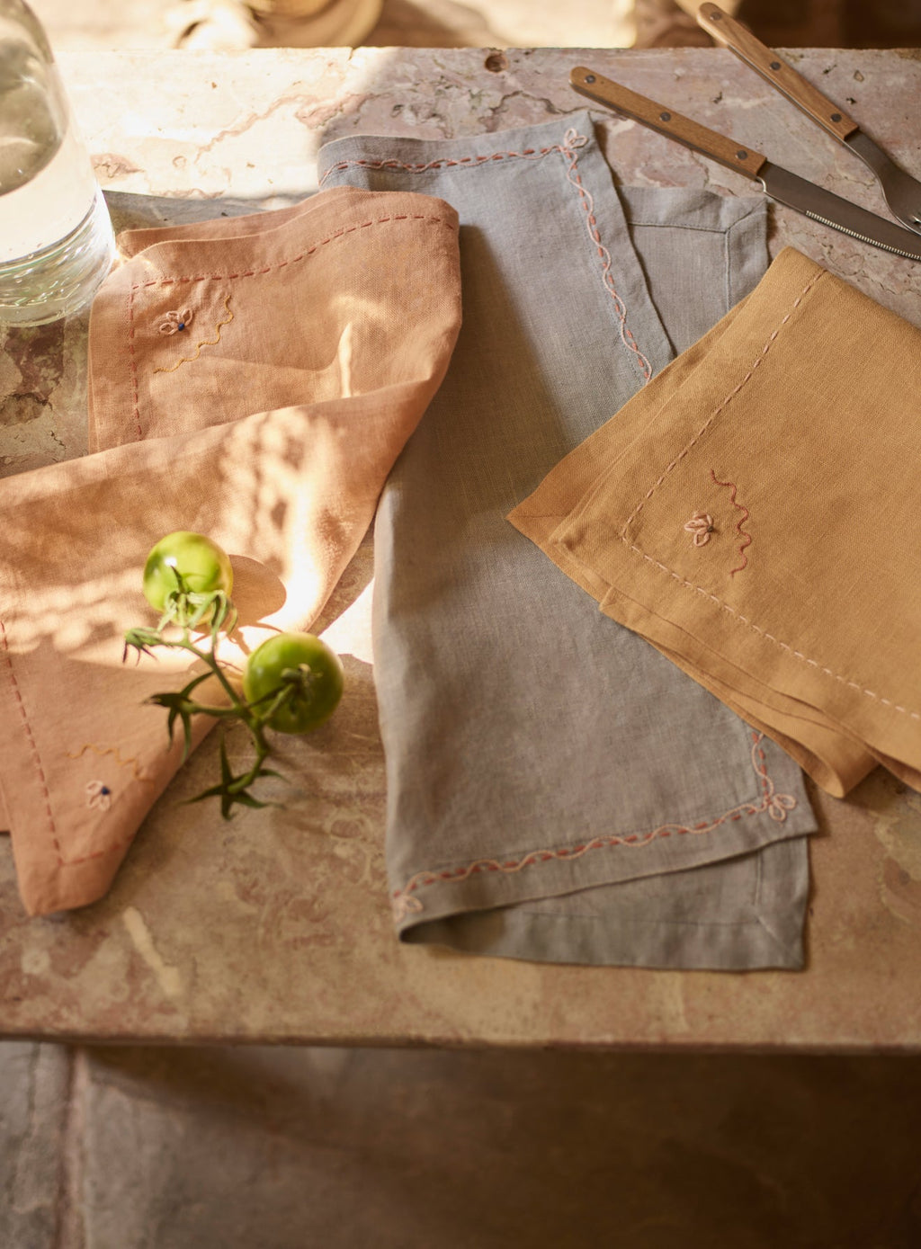 Embroidered Linen Napkin, Honey Yellow, Set of Two