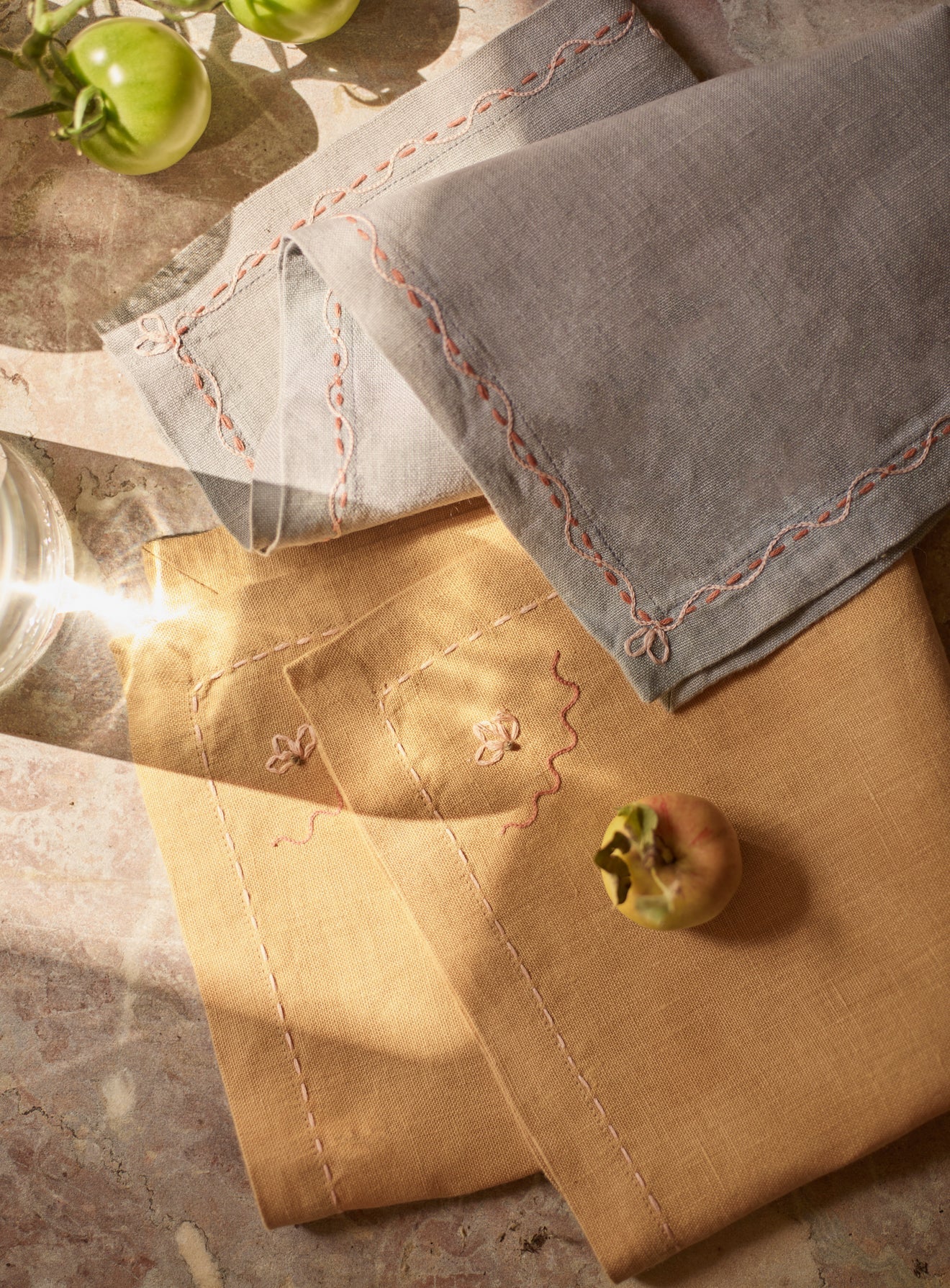 Embroidered Linen Napkin, Powder Blue, Set of Two