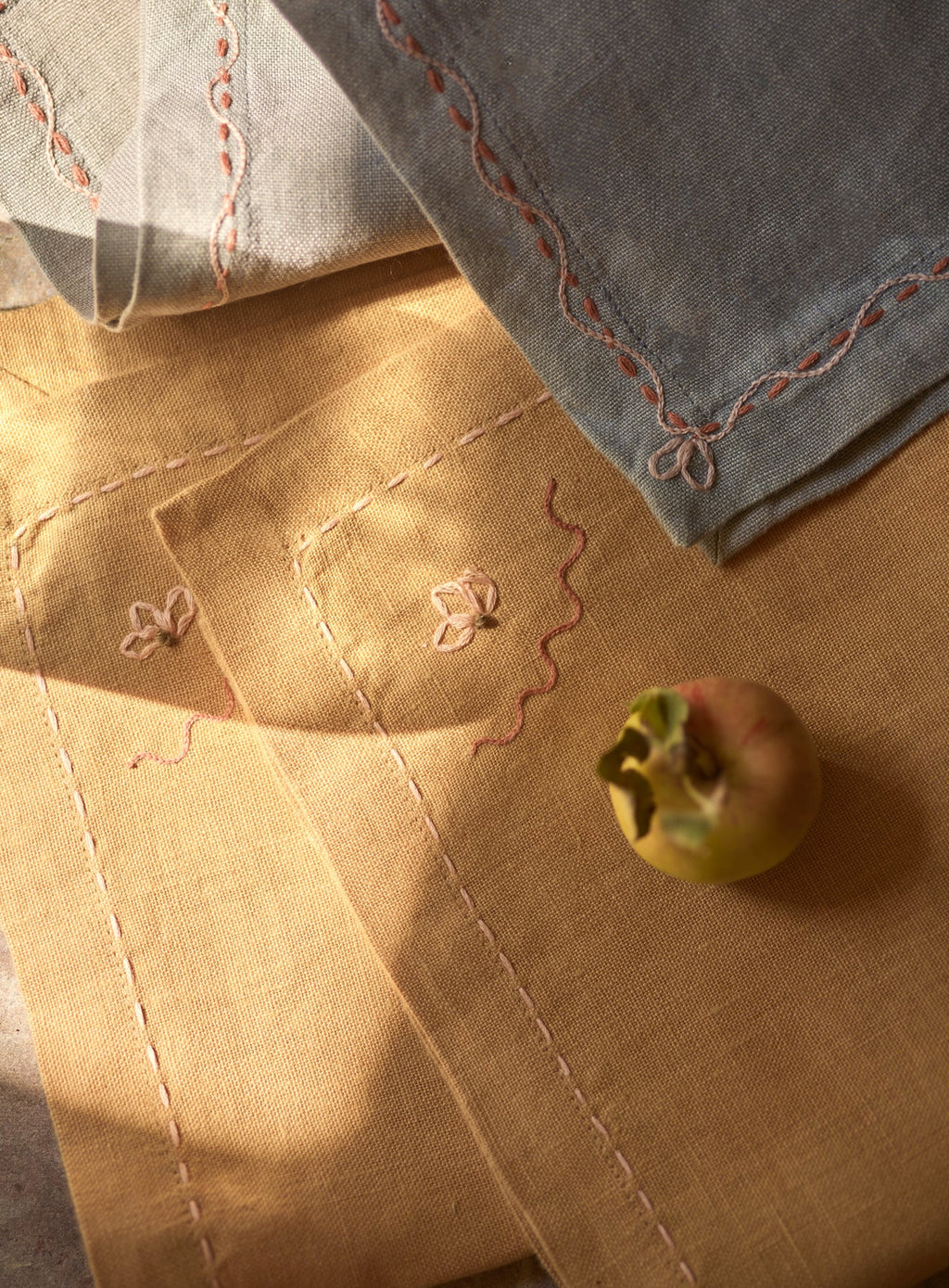 Embroidered Linen Napkin, Honey Yellow, Set of Two