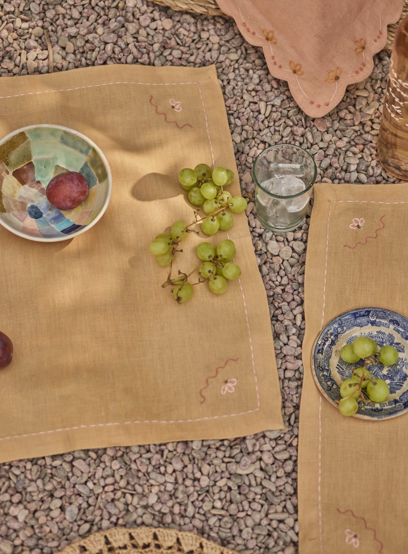 Embroidered Linen Napkin, Honey Yellow, Set of Two