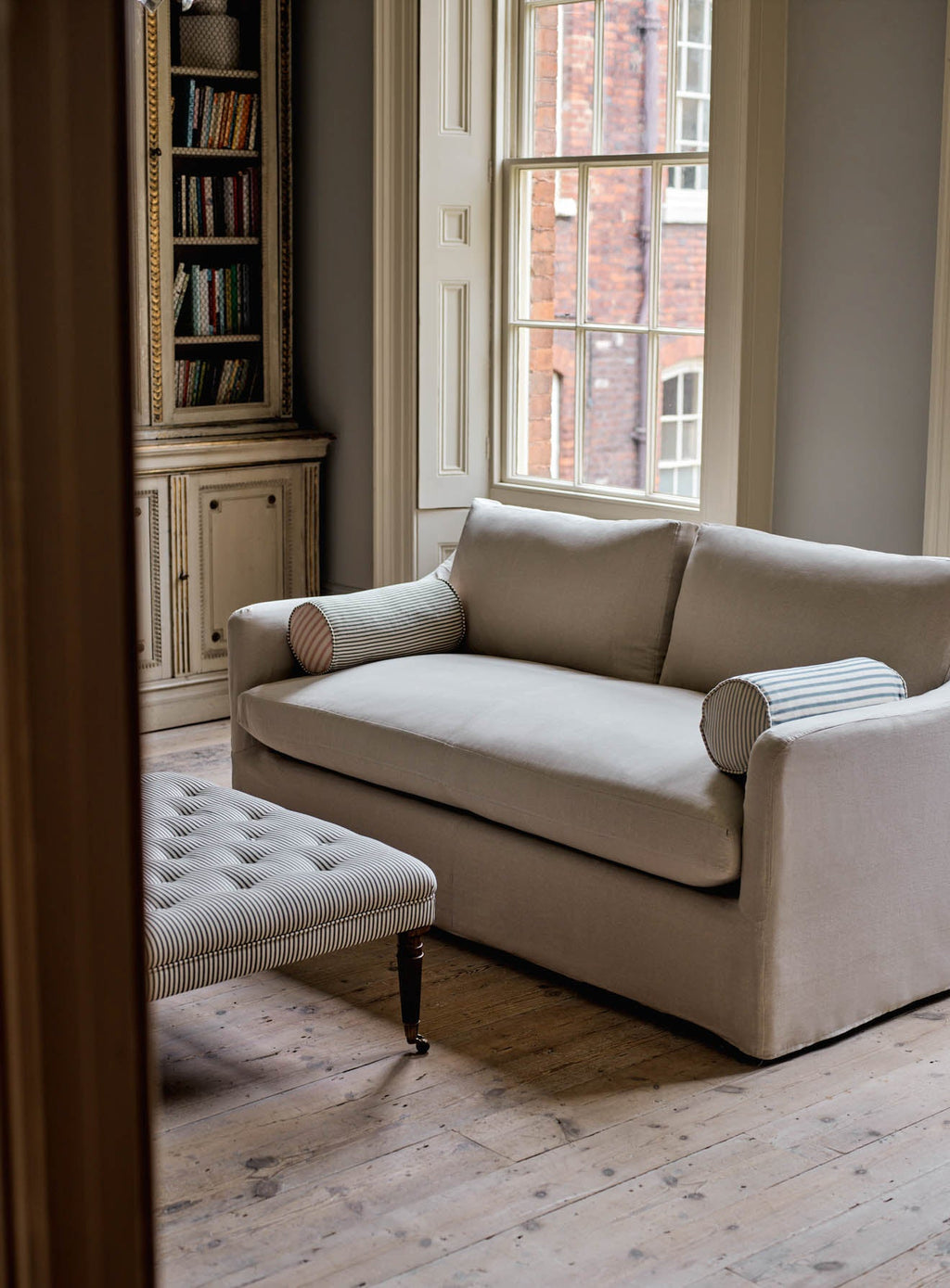 Warren Loose Cover Sofa Bed, Heritage Pink Stripe