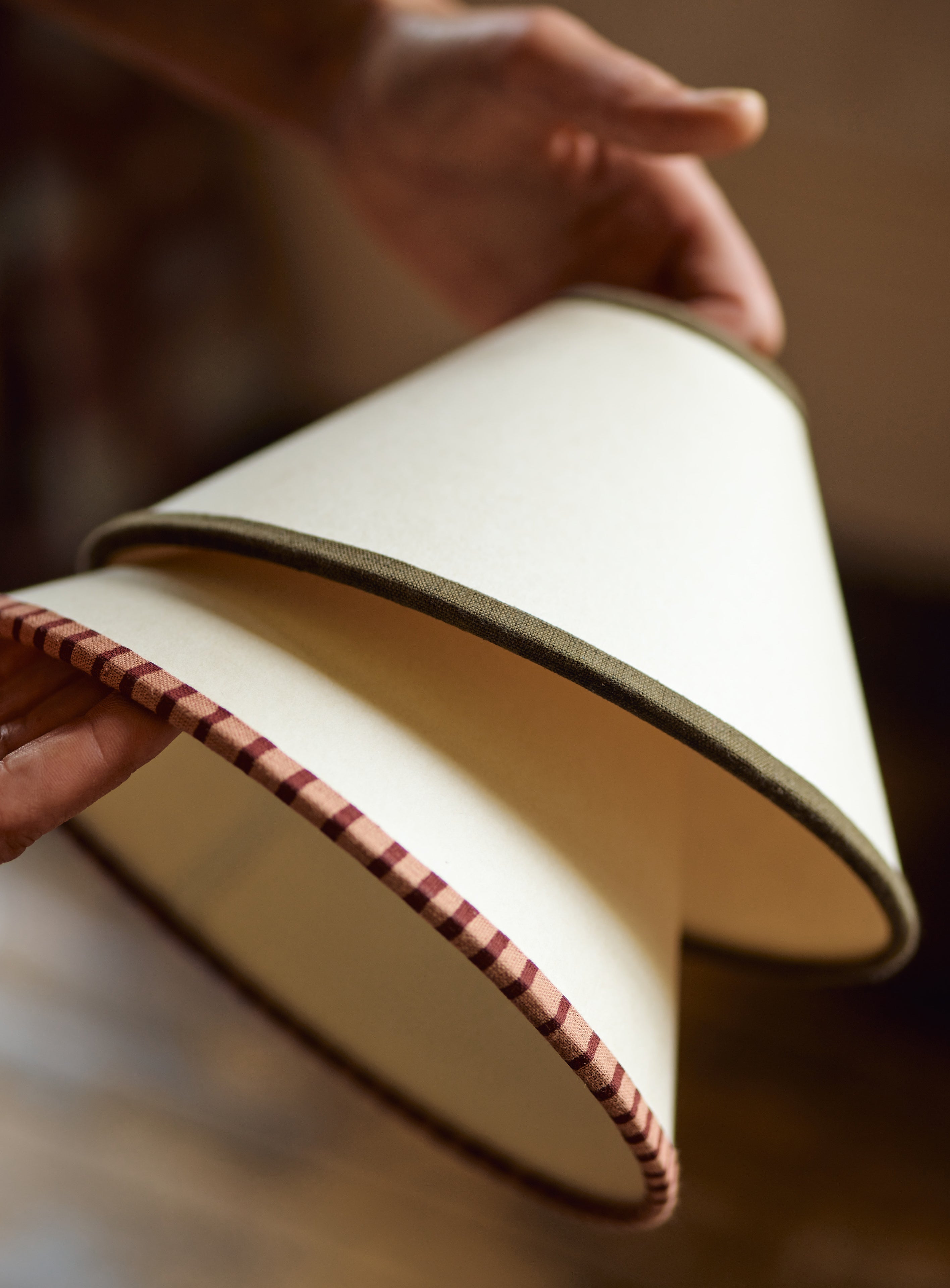 Arlo Card Lampshade, Small, Pink Stripe Trim