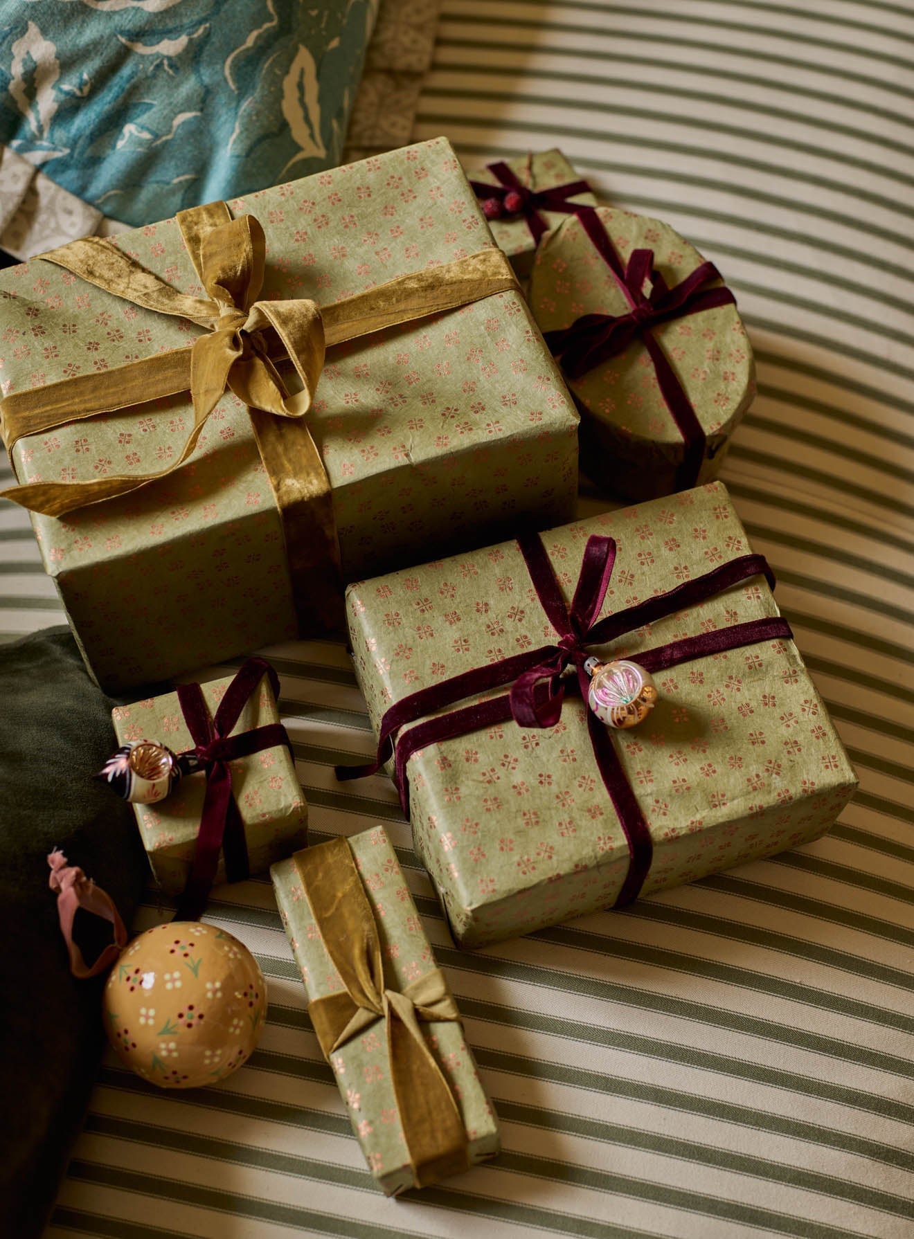 Handmade Wrapping Paper, Ditsy Sage, Set of Three