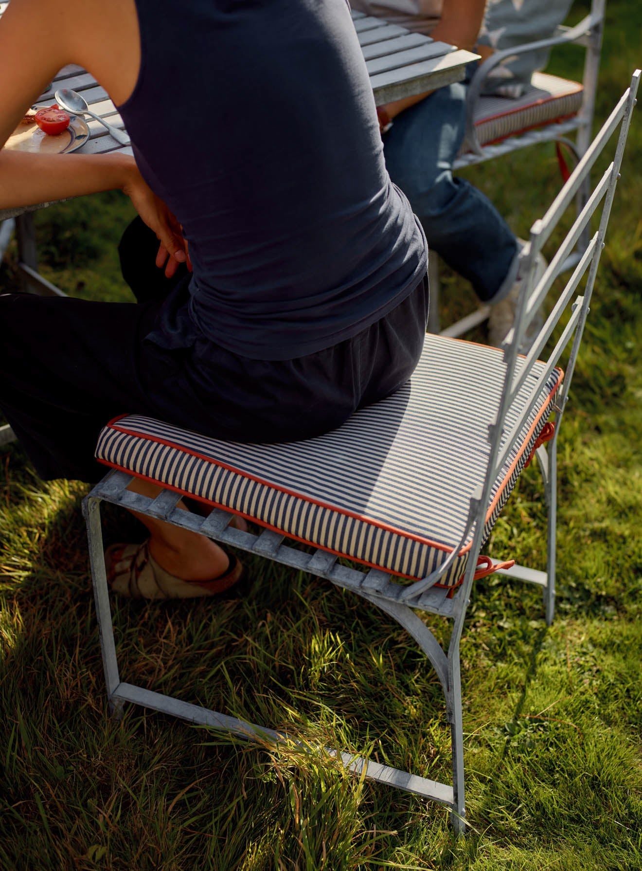 Sudbury Dining Chair Cushion, Navy Pinstripe