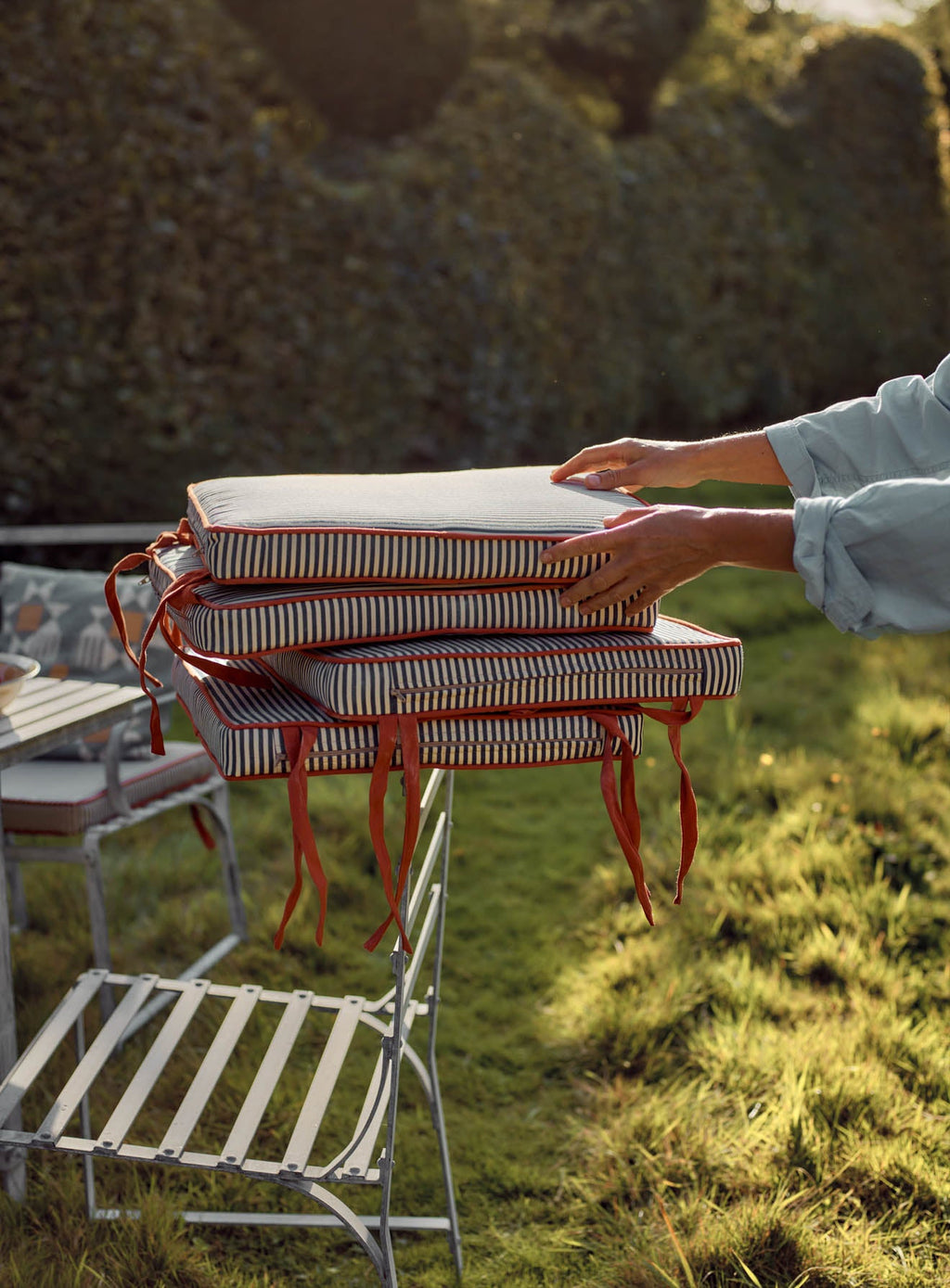 Sudbury Garden Furniture Cushion, Navy Pinstripe