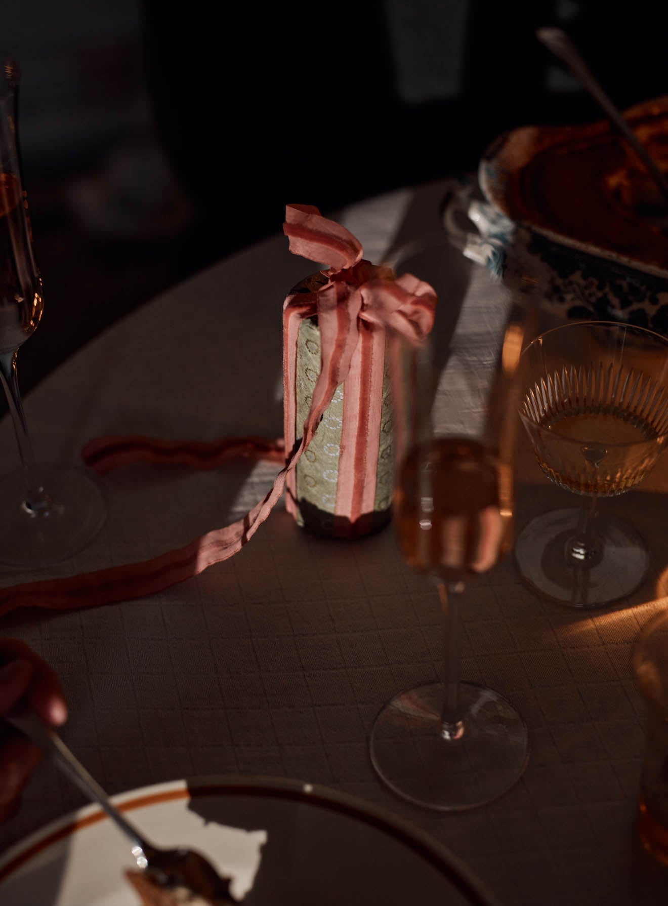 Stripe Velvet Ribbon, Rose Pink