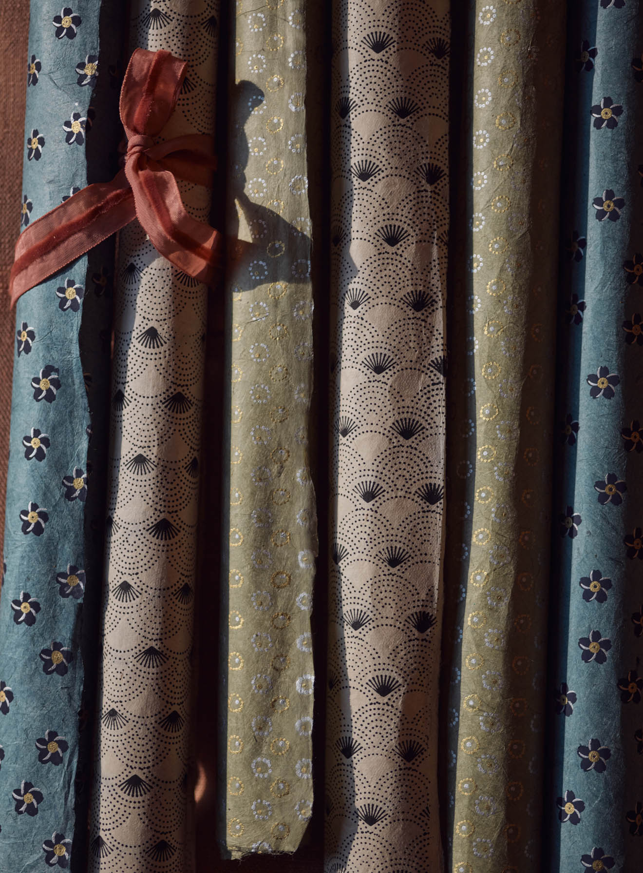 Handmade Wrapping Paper, Sage Spotted, Set of Three