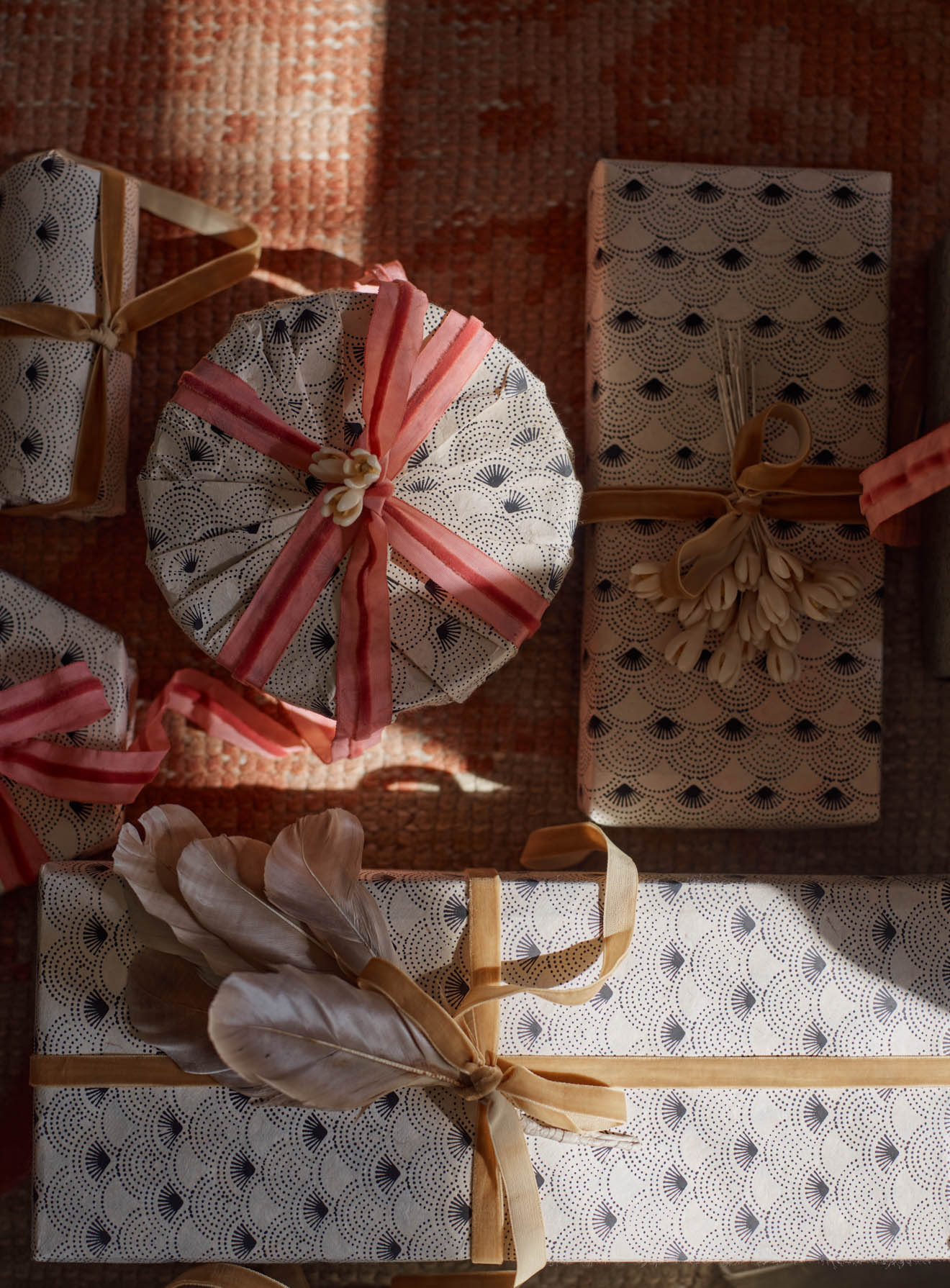 Handmade Wrapping Paper, Vintage Scallop, Set of Three