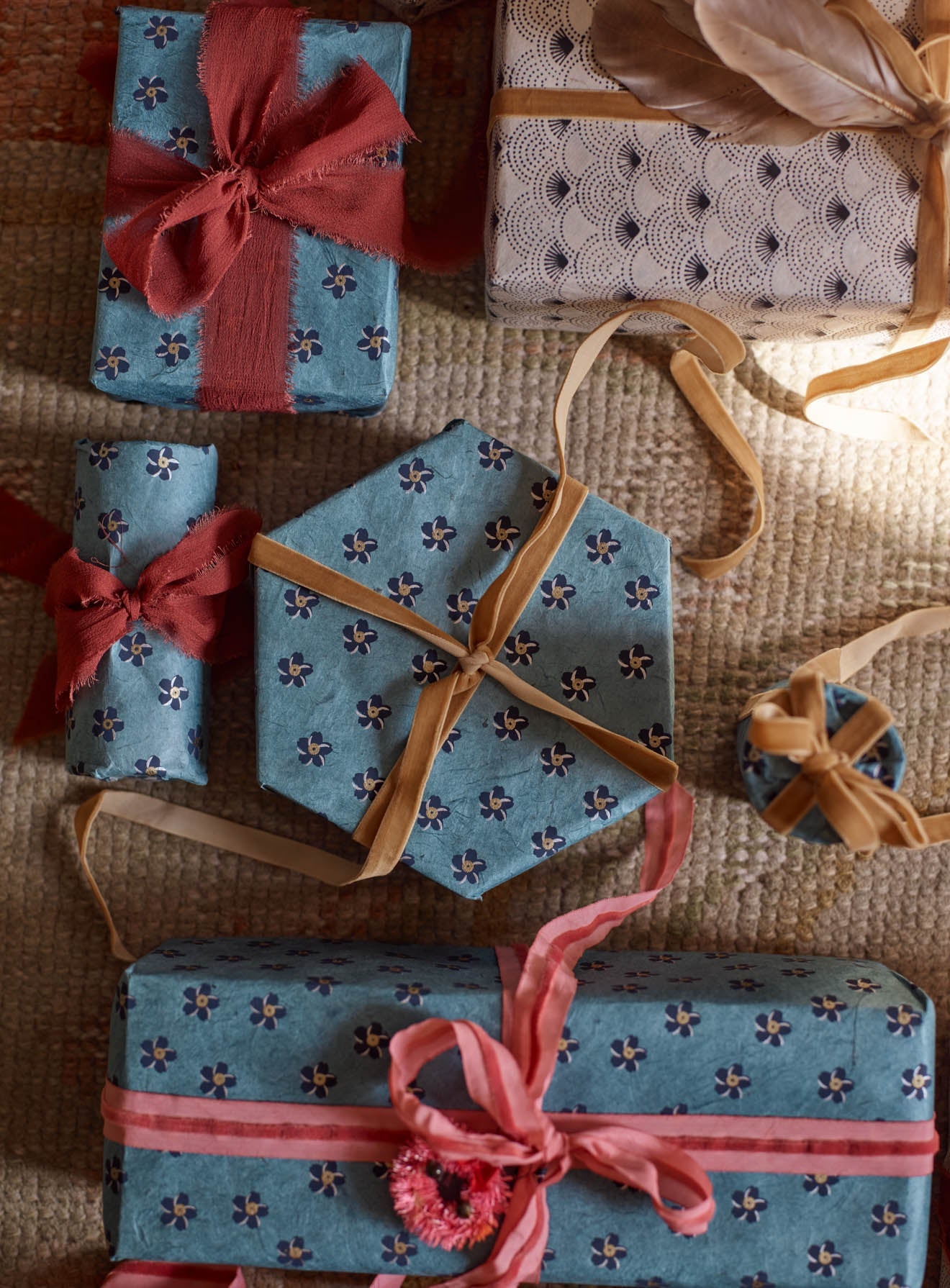 Handmade Wrapping Paper, Ditsy Blue, Set of Three