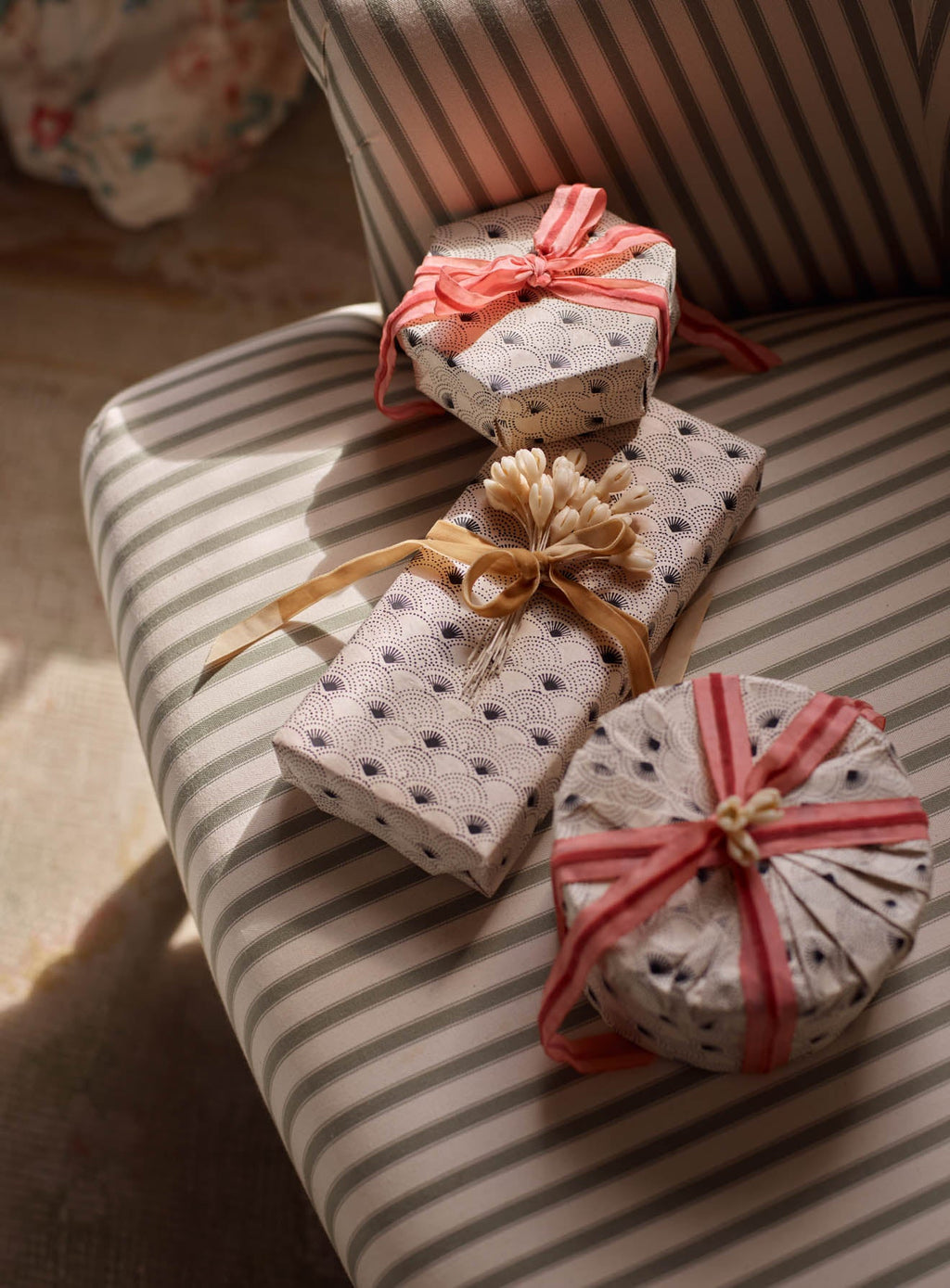 Handmade Wrapping Paper, Vintage Scallop, Set of Three