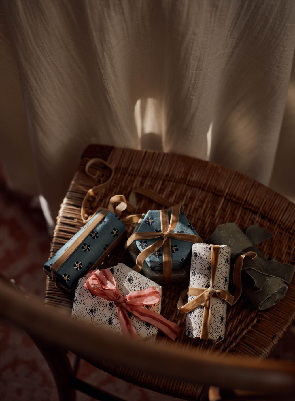 Handmade Wrapping Paper, Vintage Scallop, Set of Three