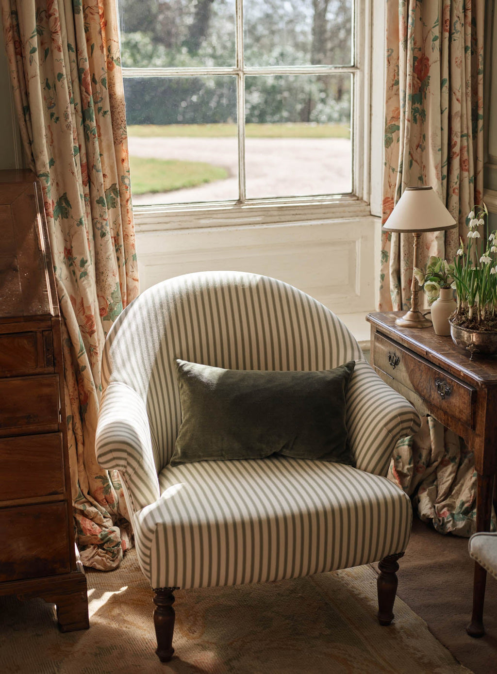 Clandon Armchair, Sage Stripe