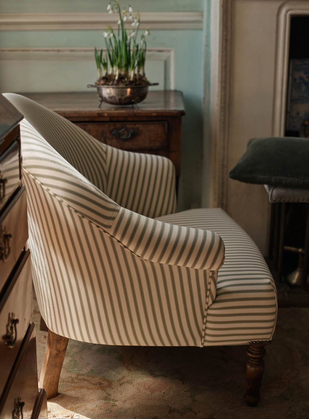Clandon Armchair, Sage Stripe