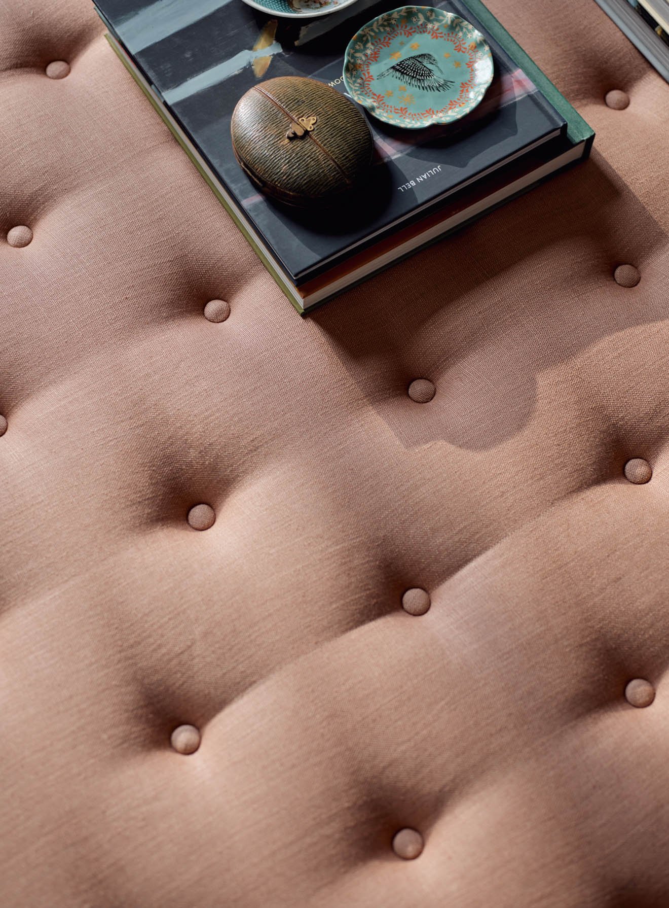 Freyer Footstool, Rectangular, Plaster Pink Linen