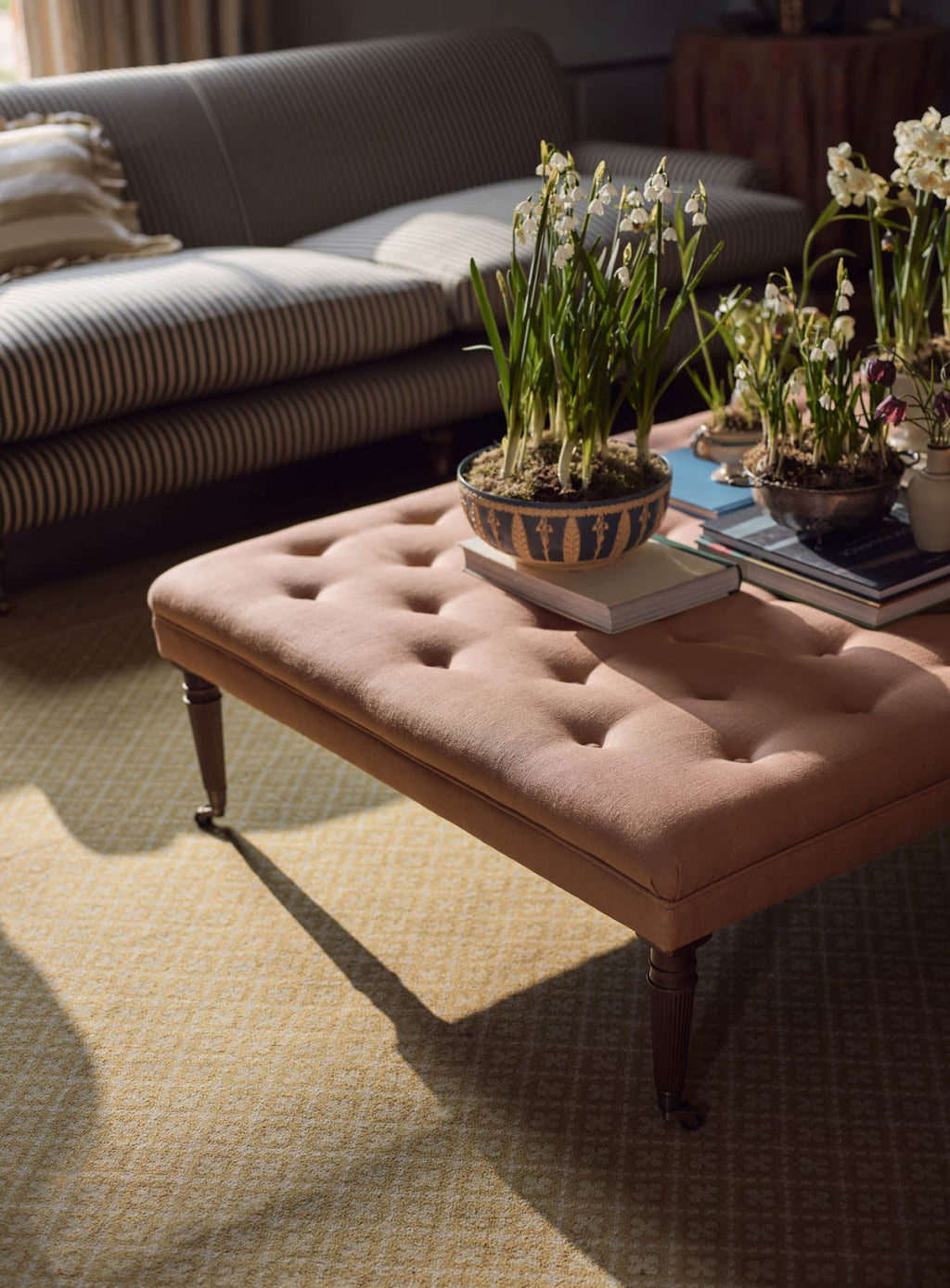 Freyer Footstool, Rectangular, Plaster Pink Linen
