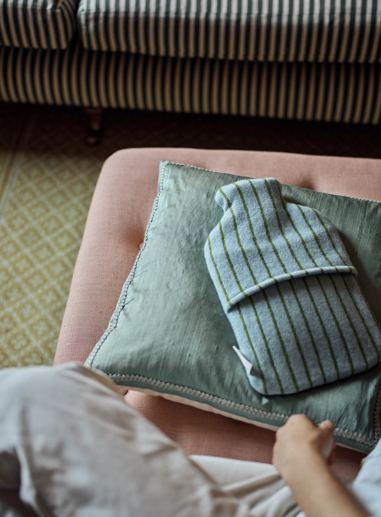 Lambswool Hot Water Bottle, Blue Stripe