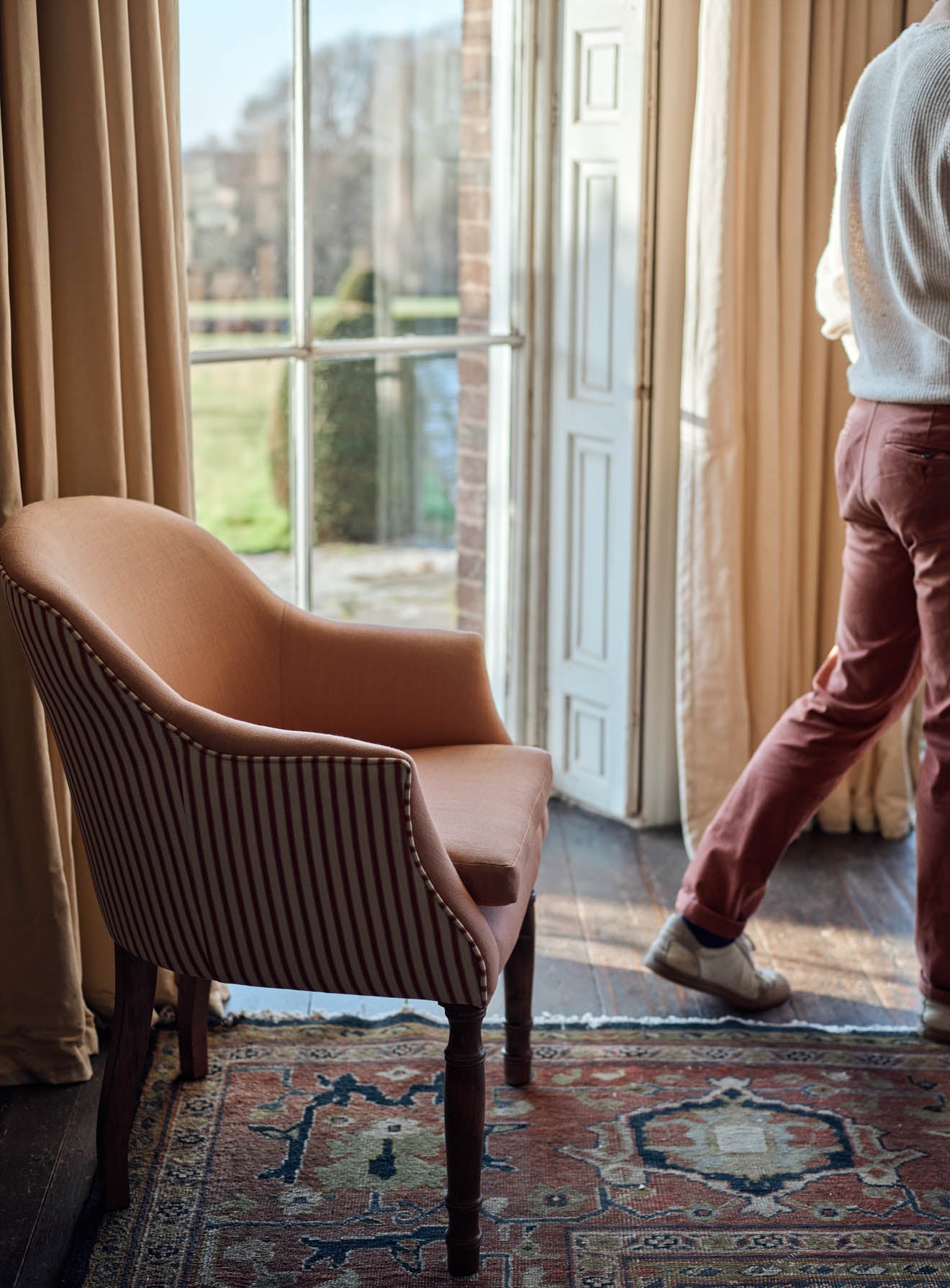Bennett Library Chair, Plaster Pink & Heritage Red Stripe