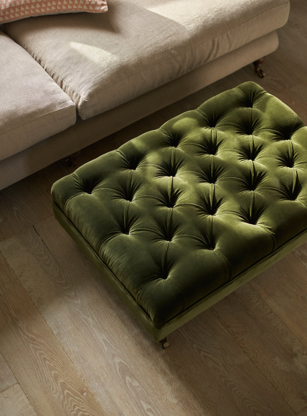 Elbert Footstool, Dark Olive Velvet