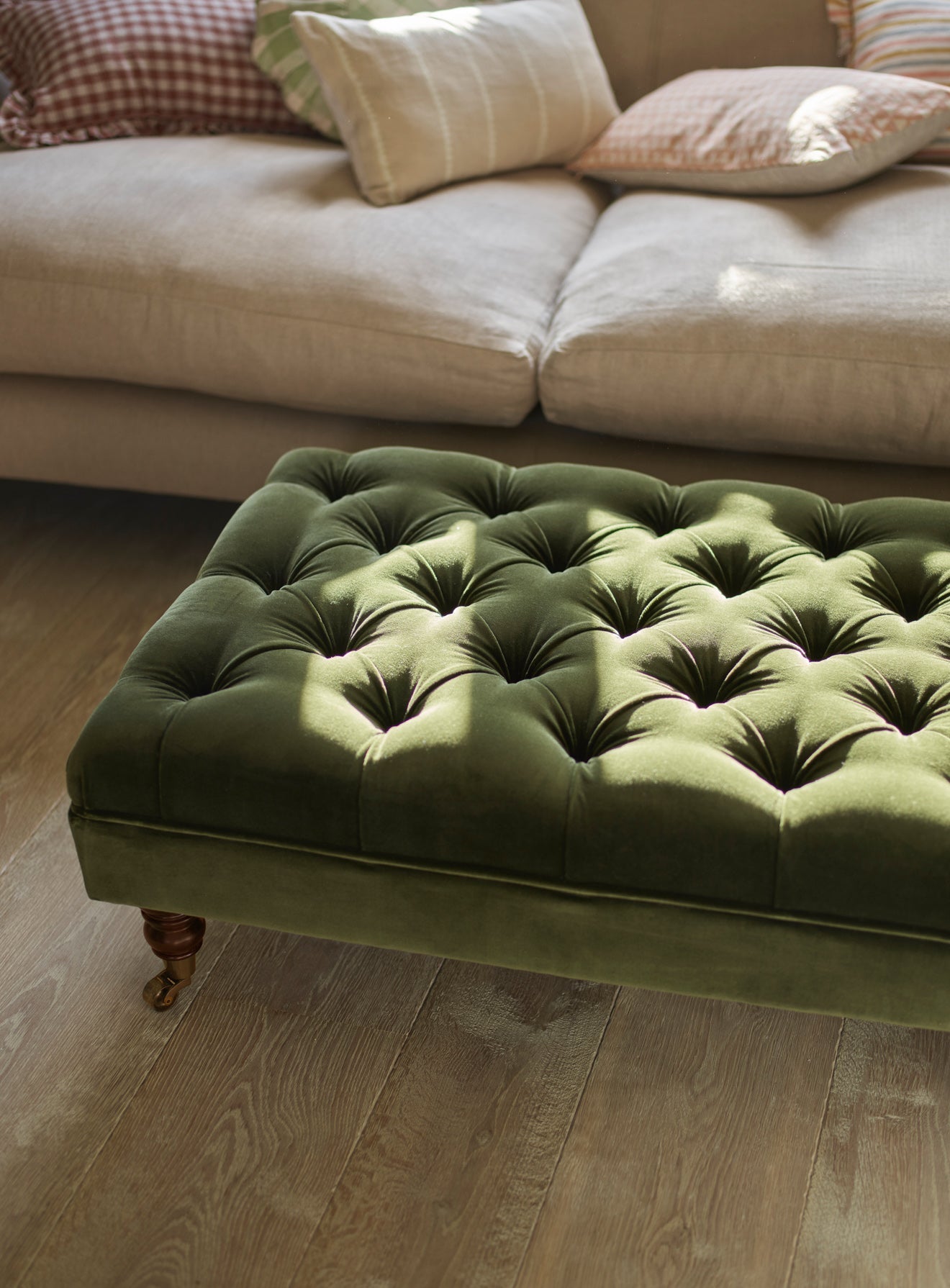 Elbert Footstool, Dark Olive Velvet