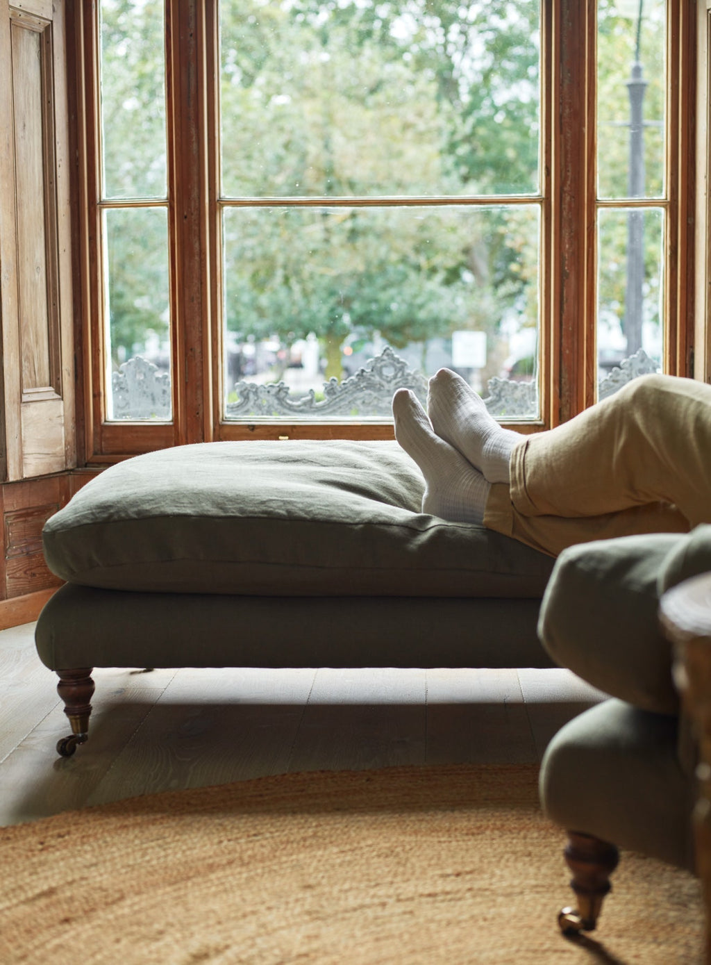 Remy Footstool, Parchment Cotton