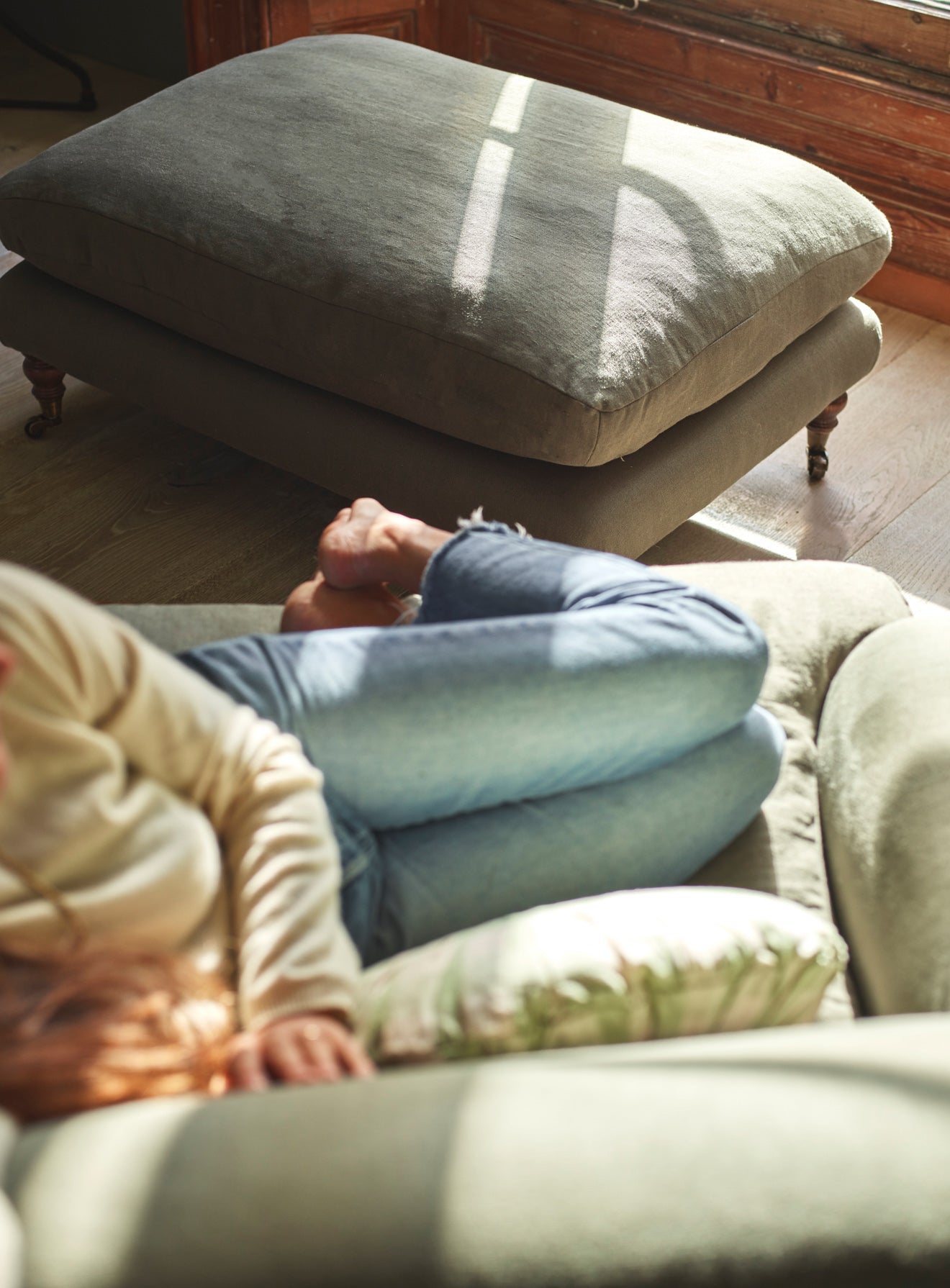 Remy Footstool, Soft Sage Cotton