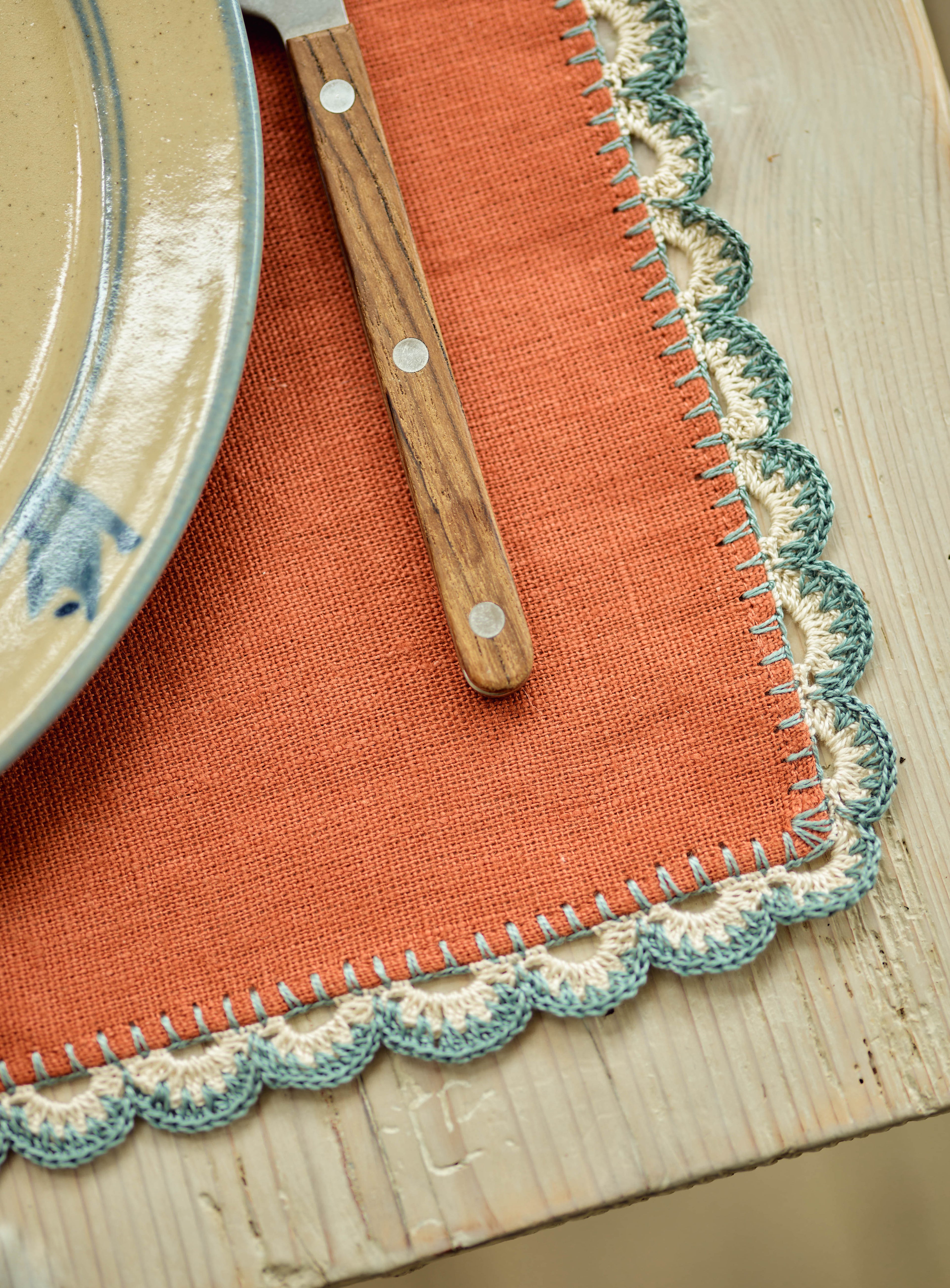 Crochet Edge Linen Placemat, Set of Two
