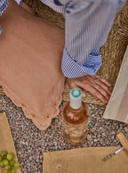 Grace Hand Embroidered Scalloped Cushion, Soft Peach