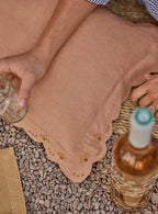 Grace Hand Embroidered Scalloped Cushion, Soft Peach