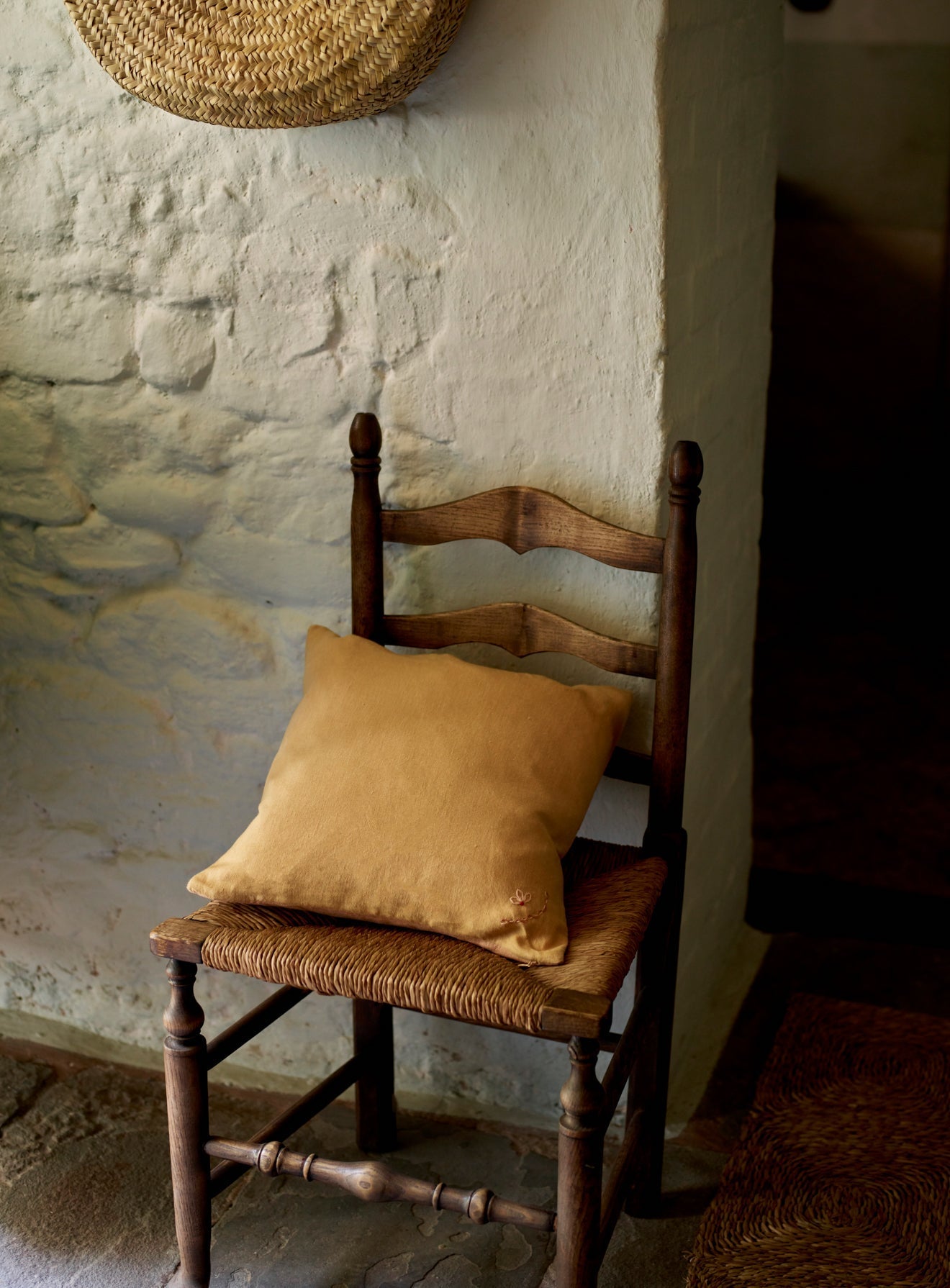 Grace Hand Embroidered Square Cushion, Honey Yellow