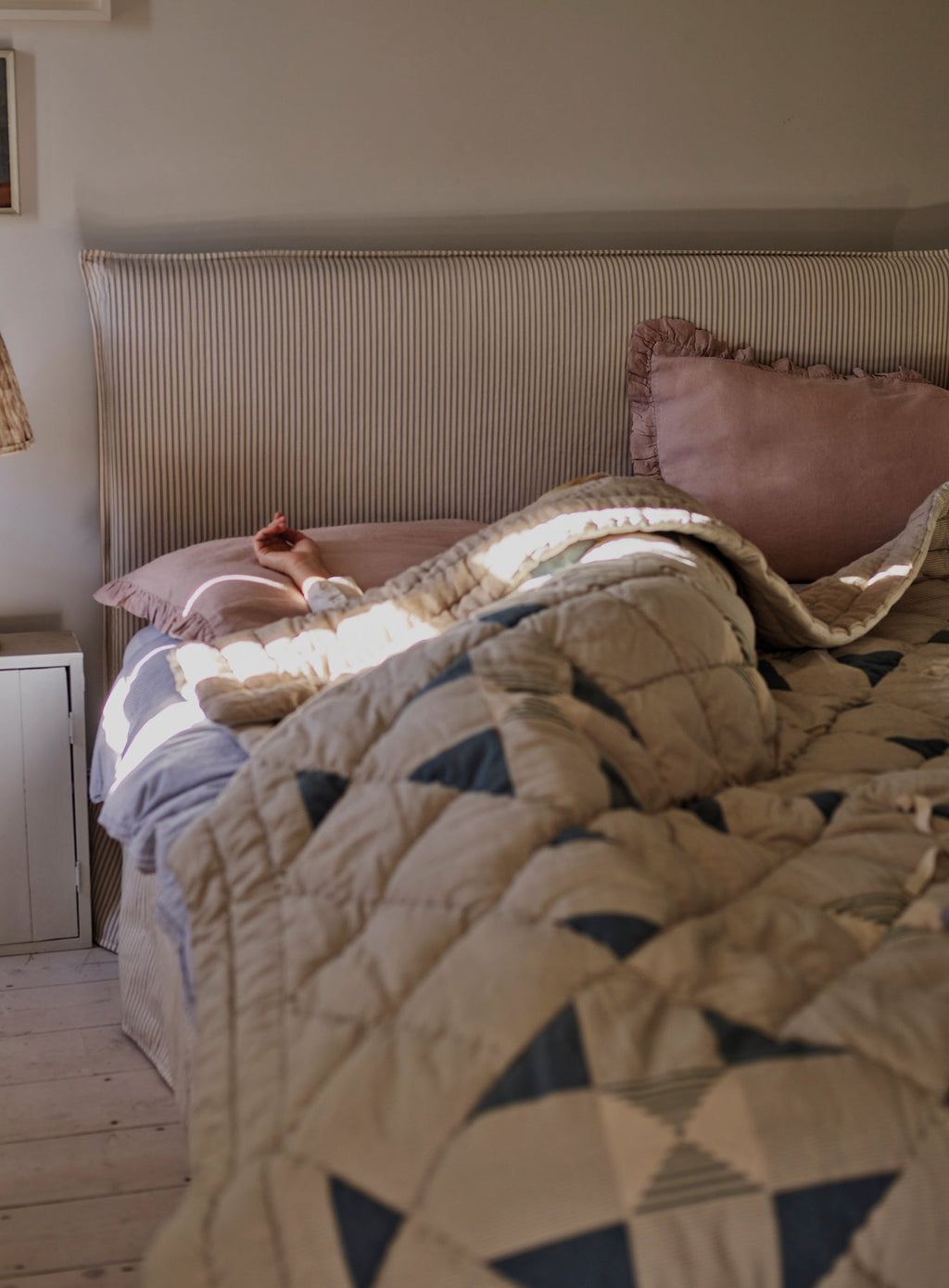 Lillie Cotton Patchwork Quilt, Dusky Blue