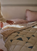 Lillie Cotton Patchwork Quilt, Dusky Blue