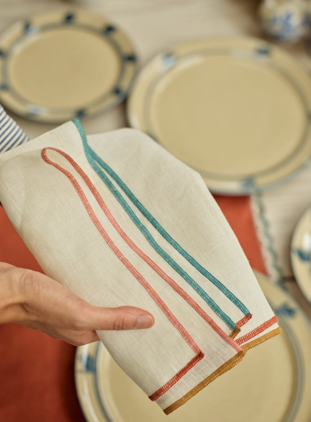 Contrast Trim Linen Napkin, Set of Two