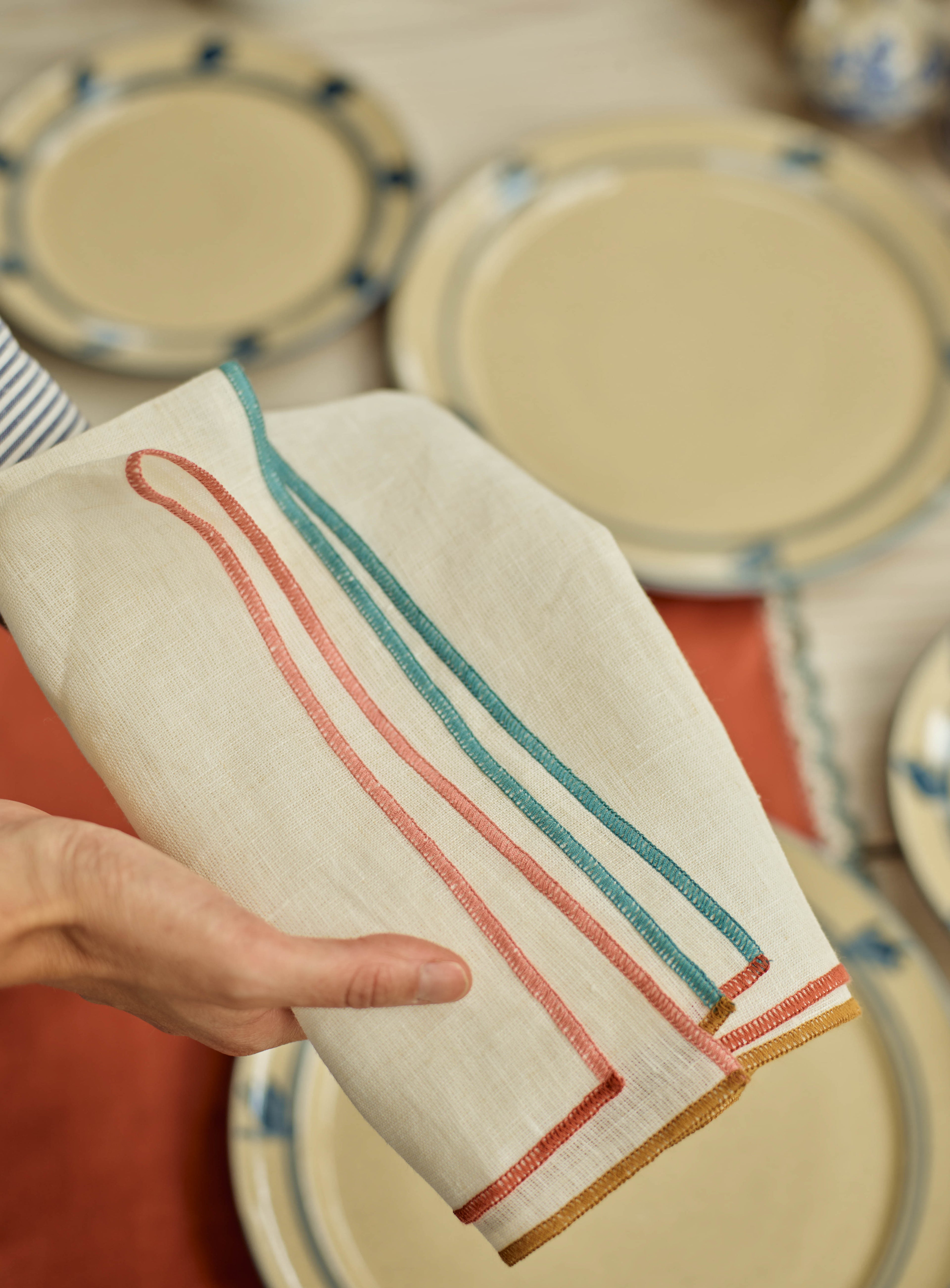 Contrast Trim Linen Napkin, Set of Two