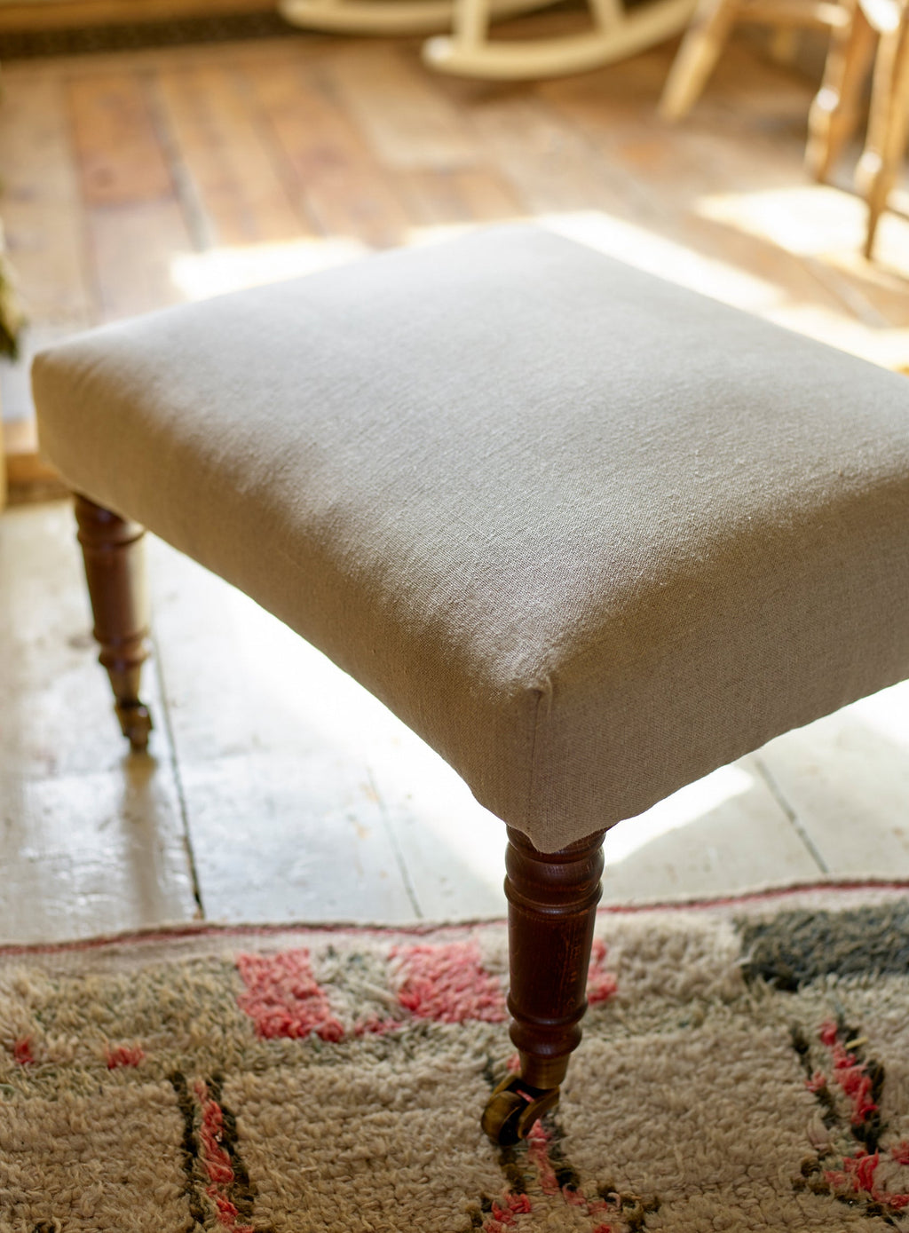 Edmund Footstool, Small, Olive Linen