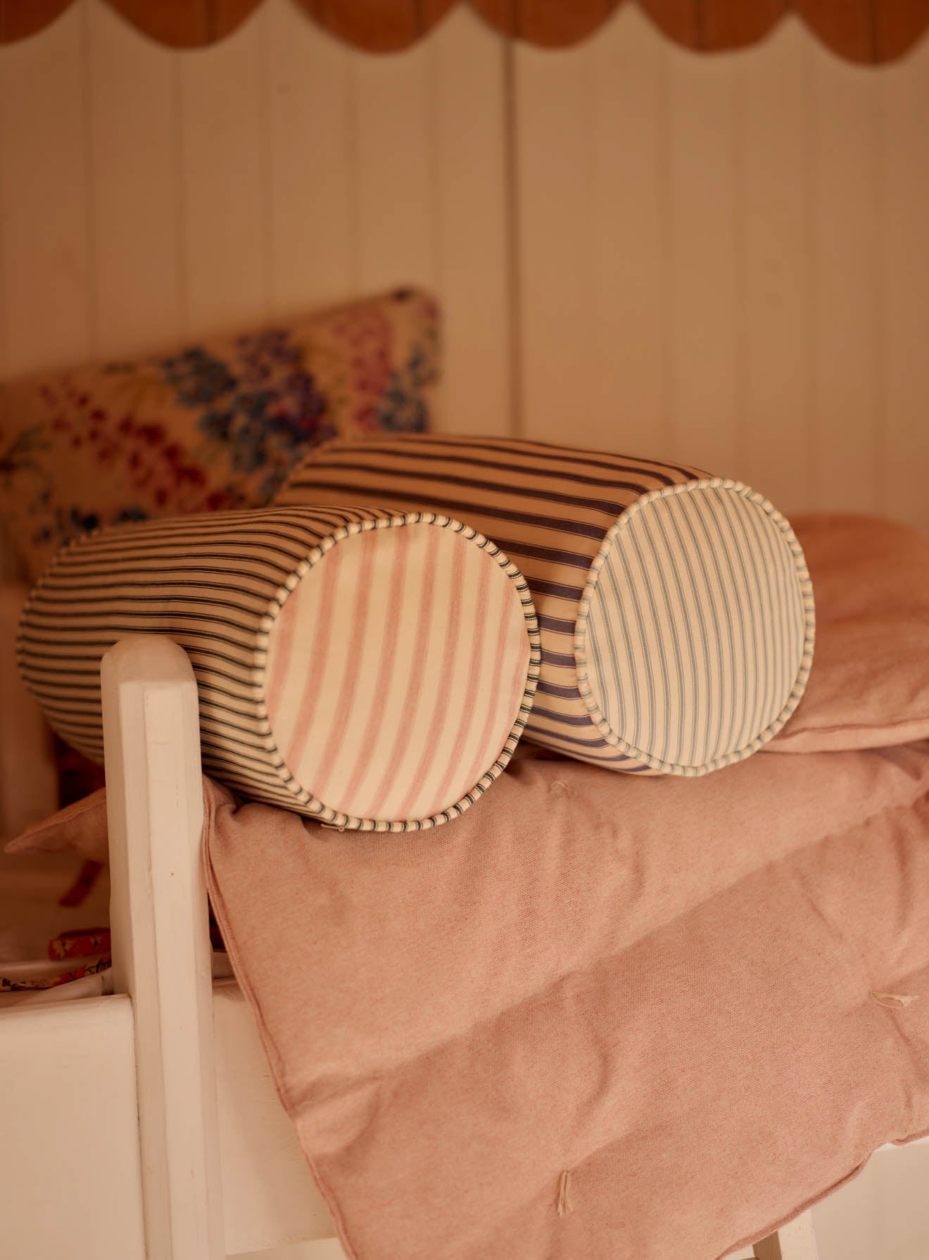 Bolster Cushion, Fine Green Ticking Stripe