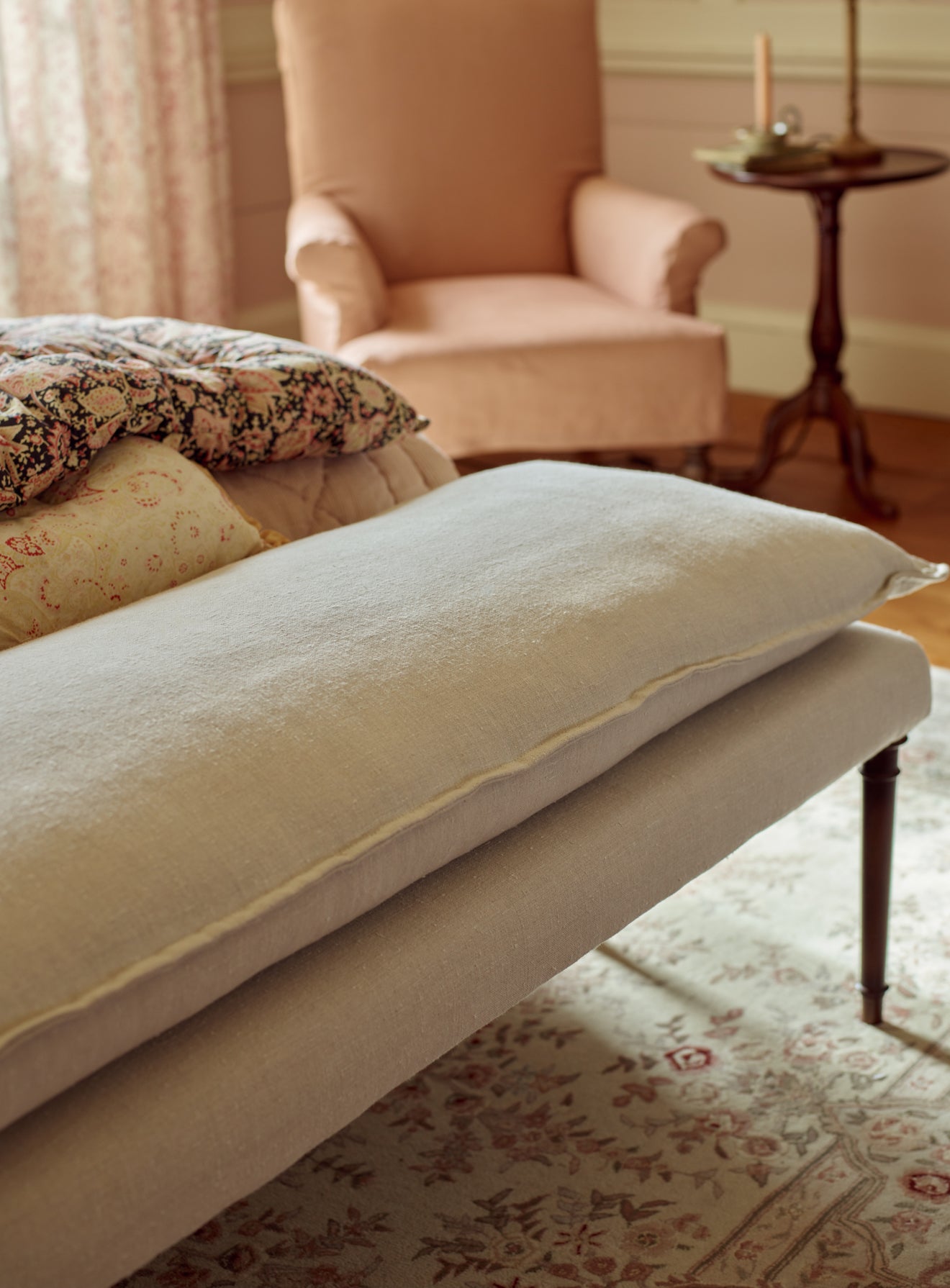 Mila Upholstered Bench, Flax Linen