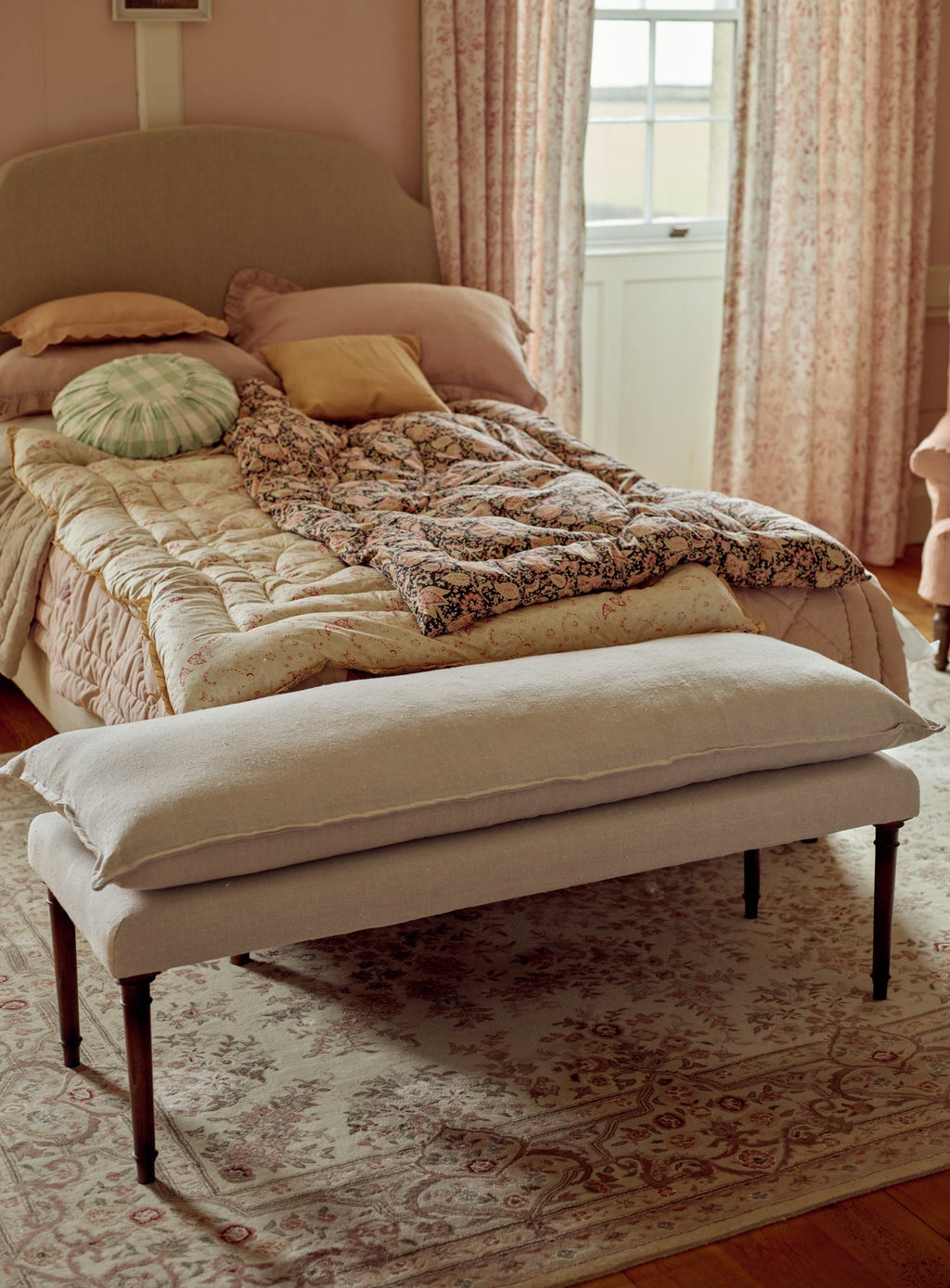 Mila Upholstered Bench, Straw Cotton