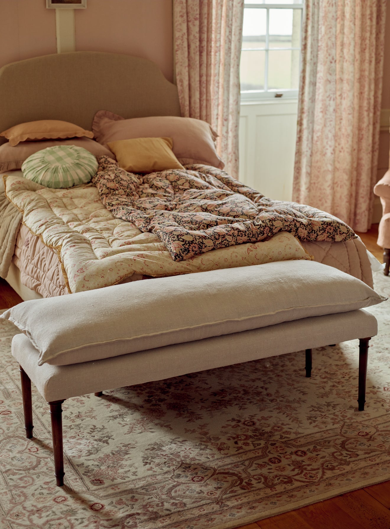 Mila Upholstered Bench, Straw Cotton