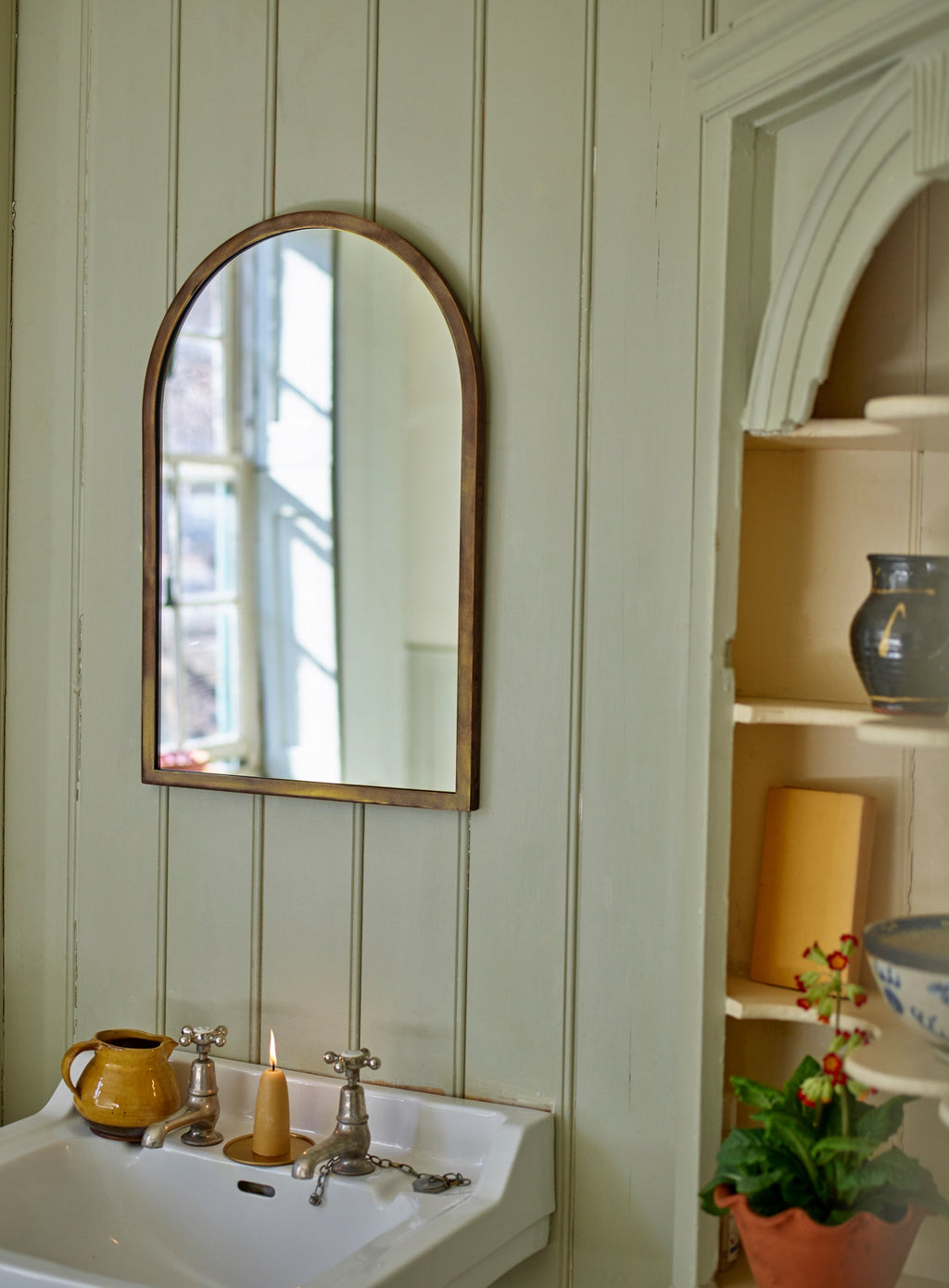 Aster Arched Mirror, Antique Brass